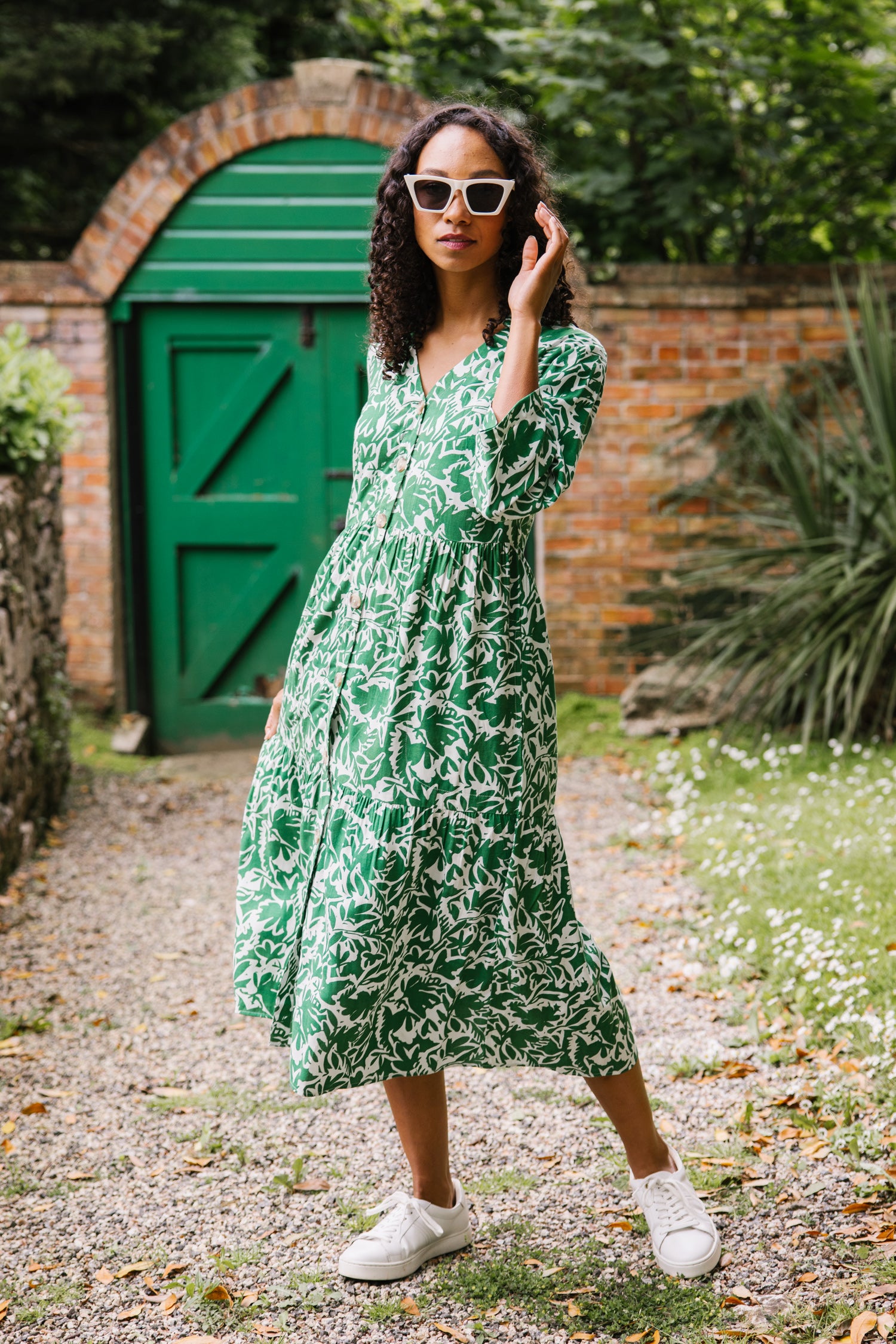 green leaf shirt dress SS25 Tiered Midi Shirtdress Boho dress