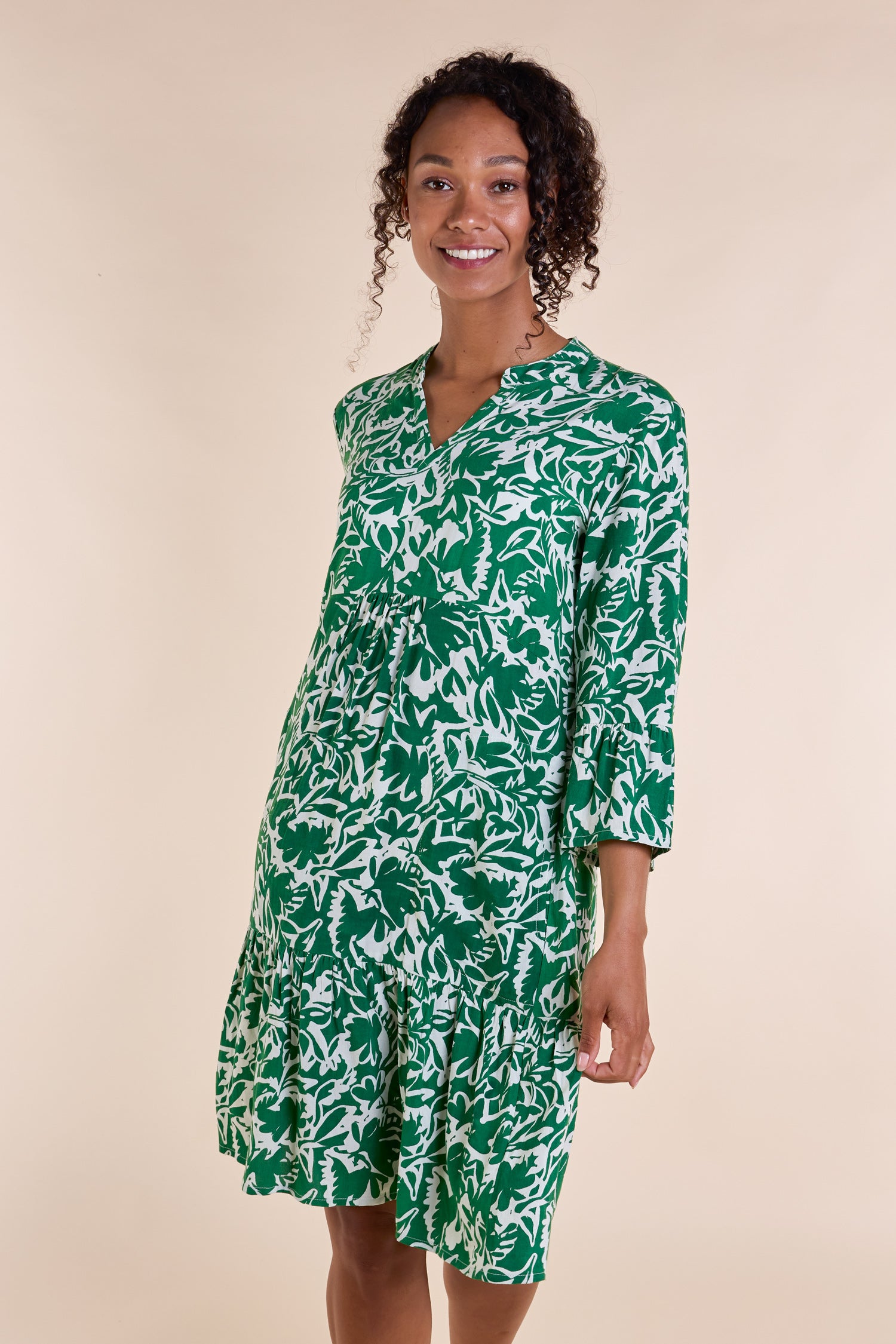 SS25 Gathered Tunic Dress - Leaf