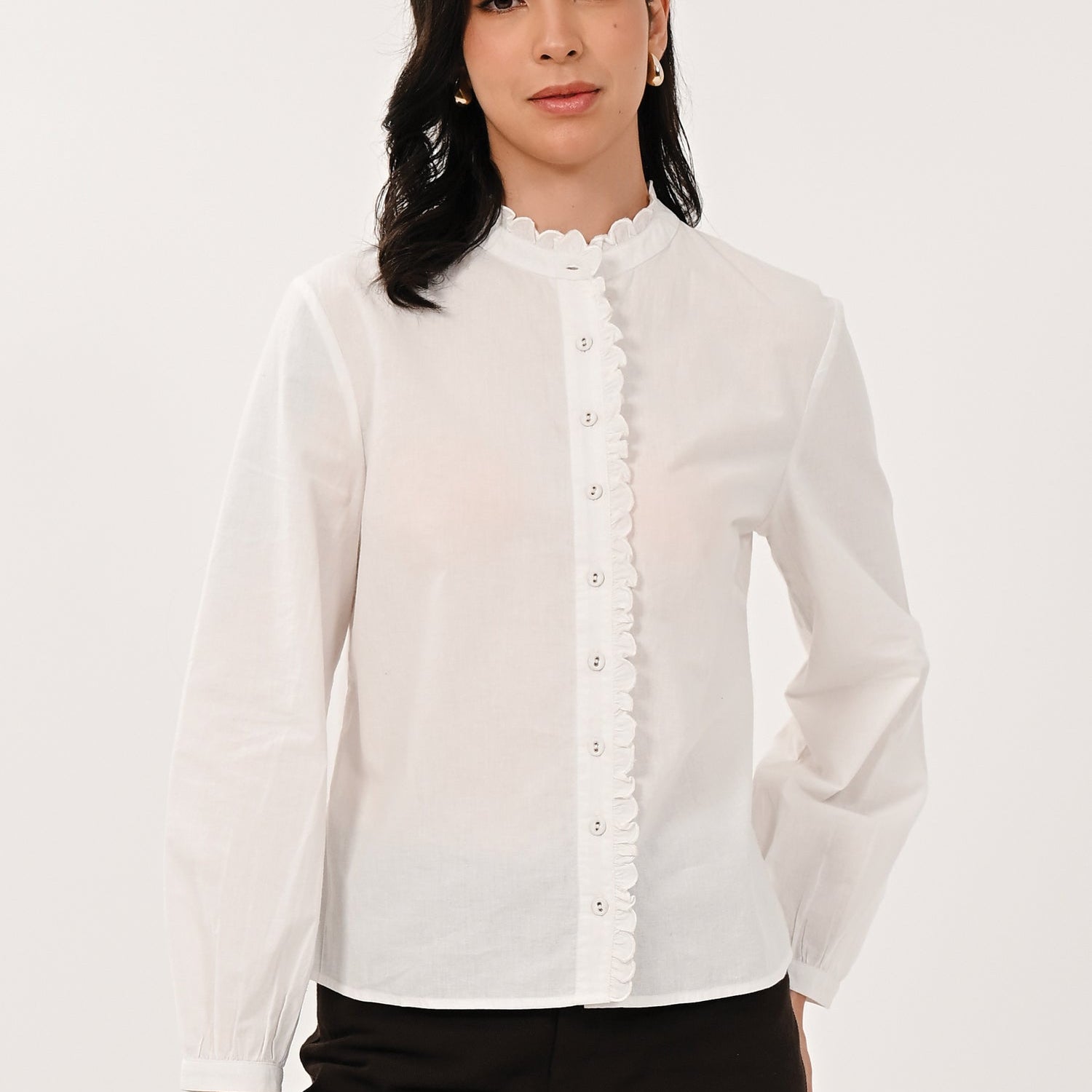 AW26 Scallop Frill Shirt - White