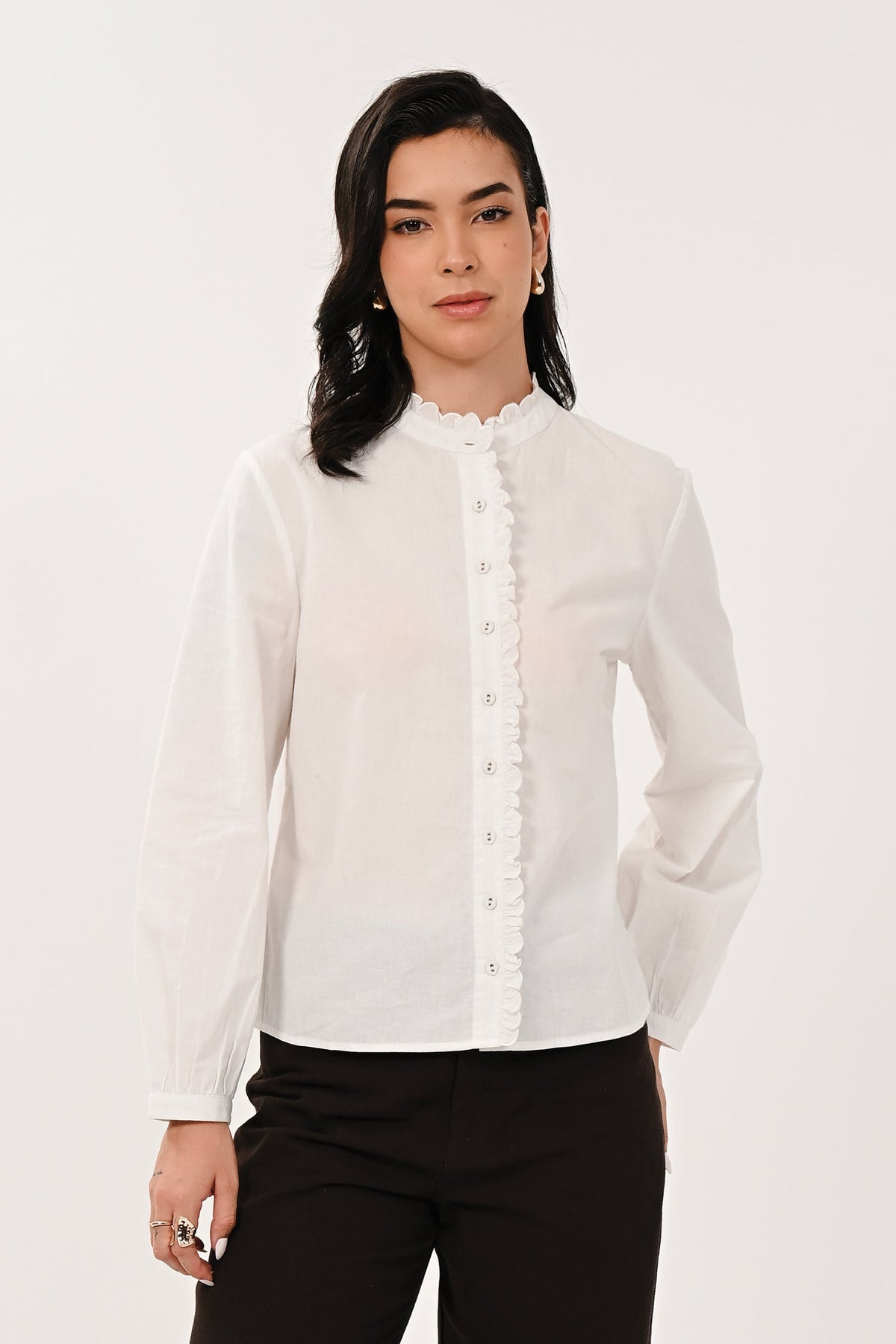AW26 Scallop Frill Shirt - White