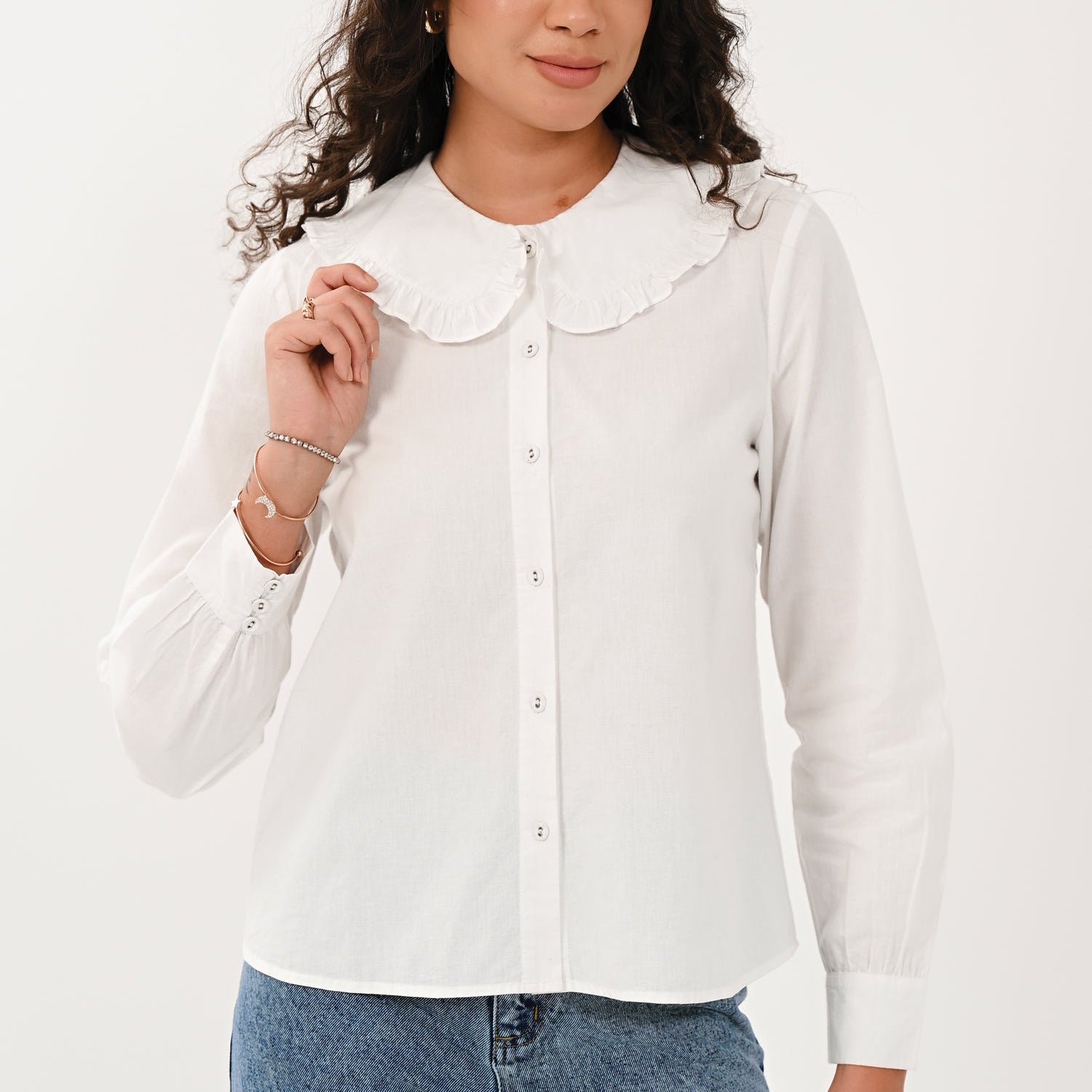 AW26 Frill Peter Pan Collar Shirt - White