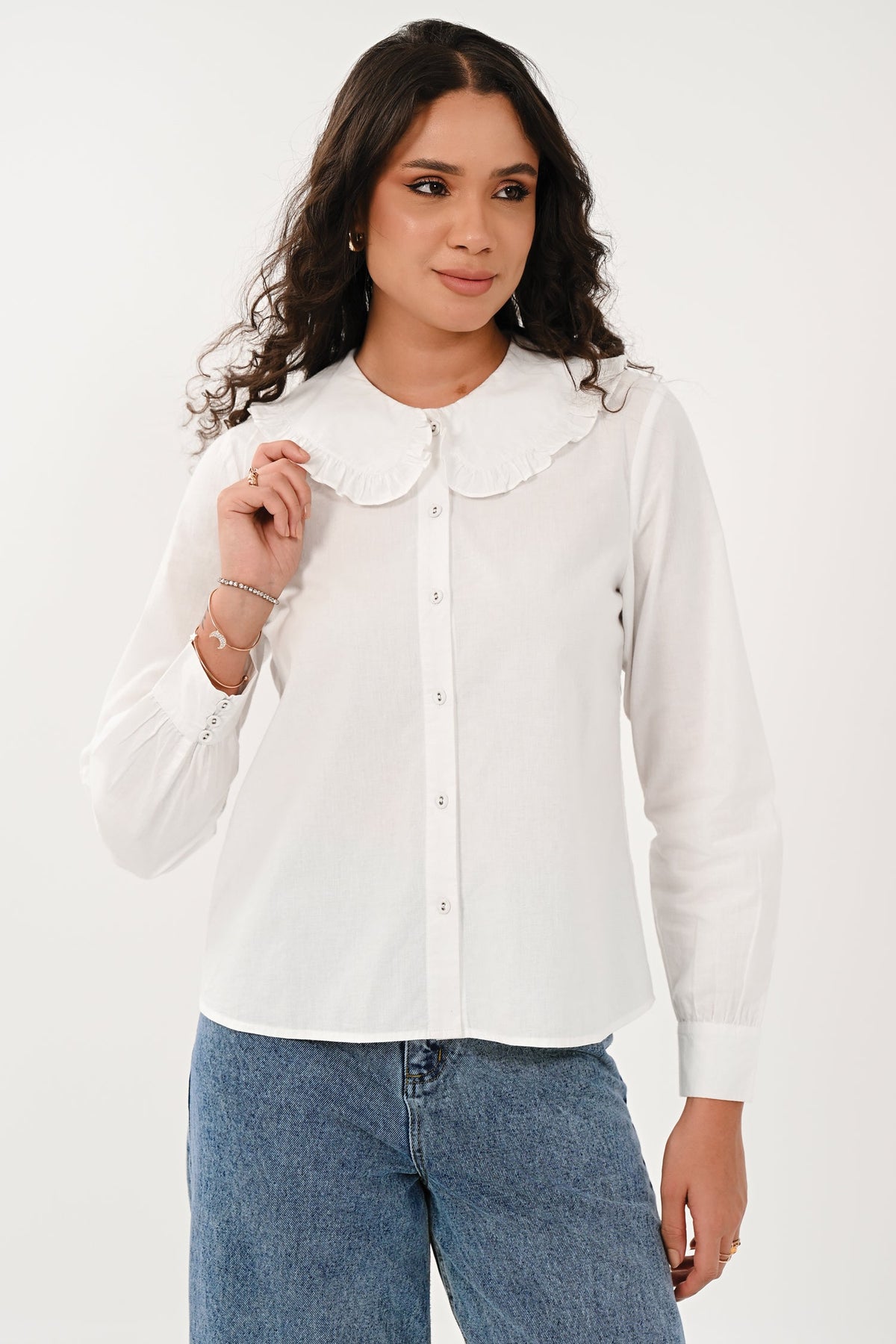 AW26 Frill Peter Pan Collar Shirt - White