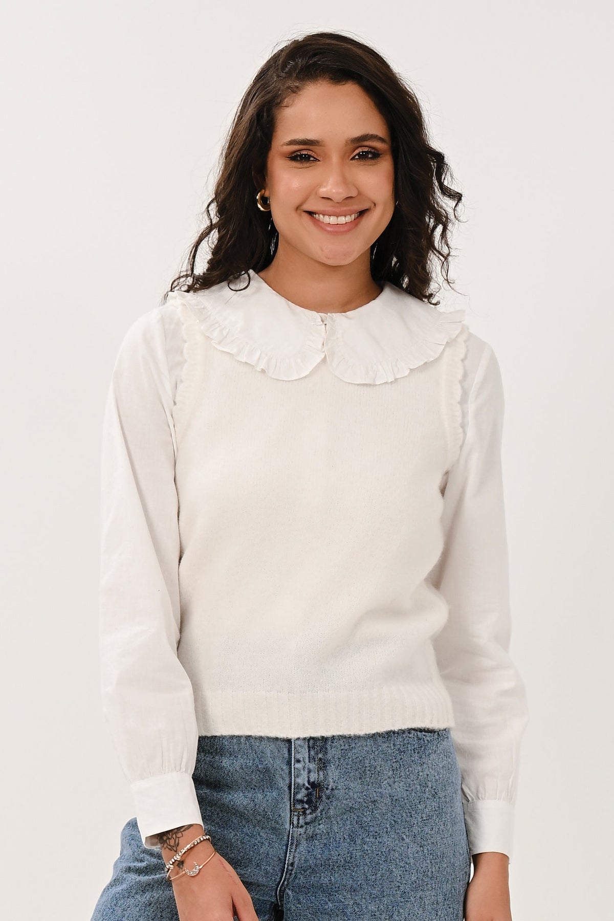 AW26 Frill Peter Pan Collar Shirt - White