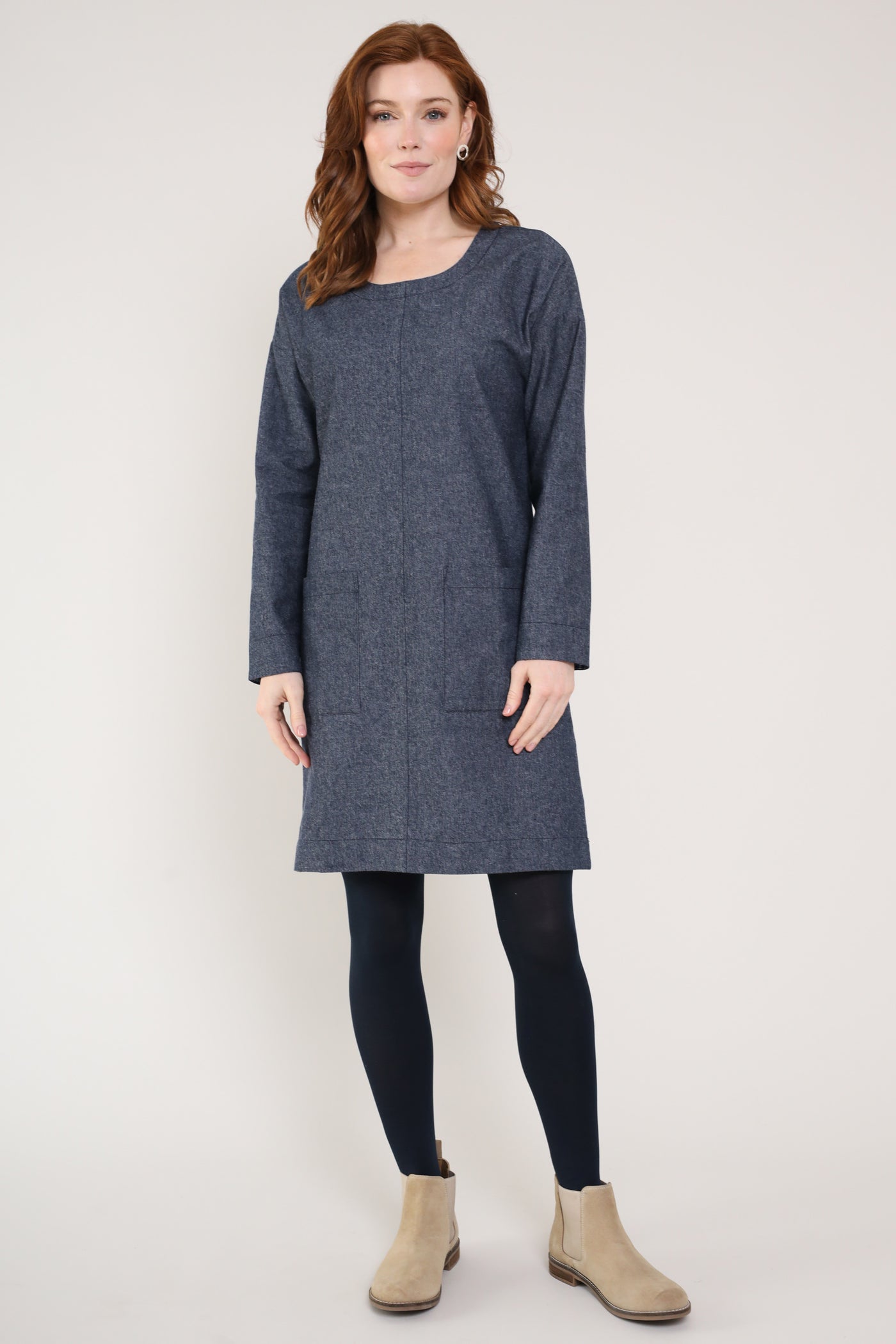 Chambray Pocket Tunic Dress - Front full shown
