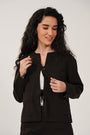 Chocolate collarless cotton drill jacket with scallop detailing