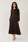 Chocolate satin godet hem tea dress for women