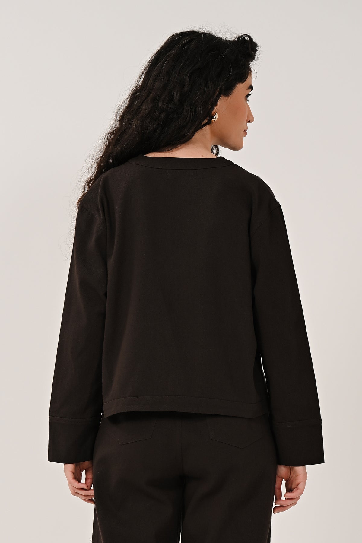 Back view of the Chocolate cotton drill jacket