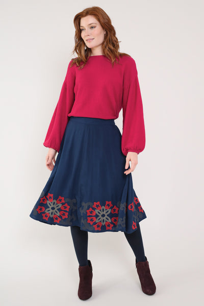 Embroidered Viscose Skirt - Full front side
