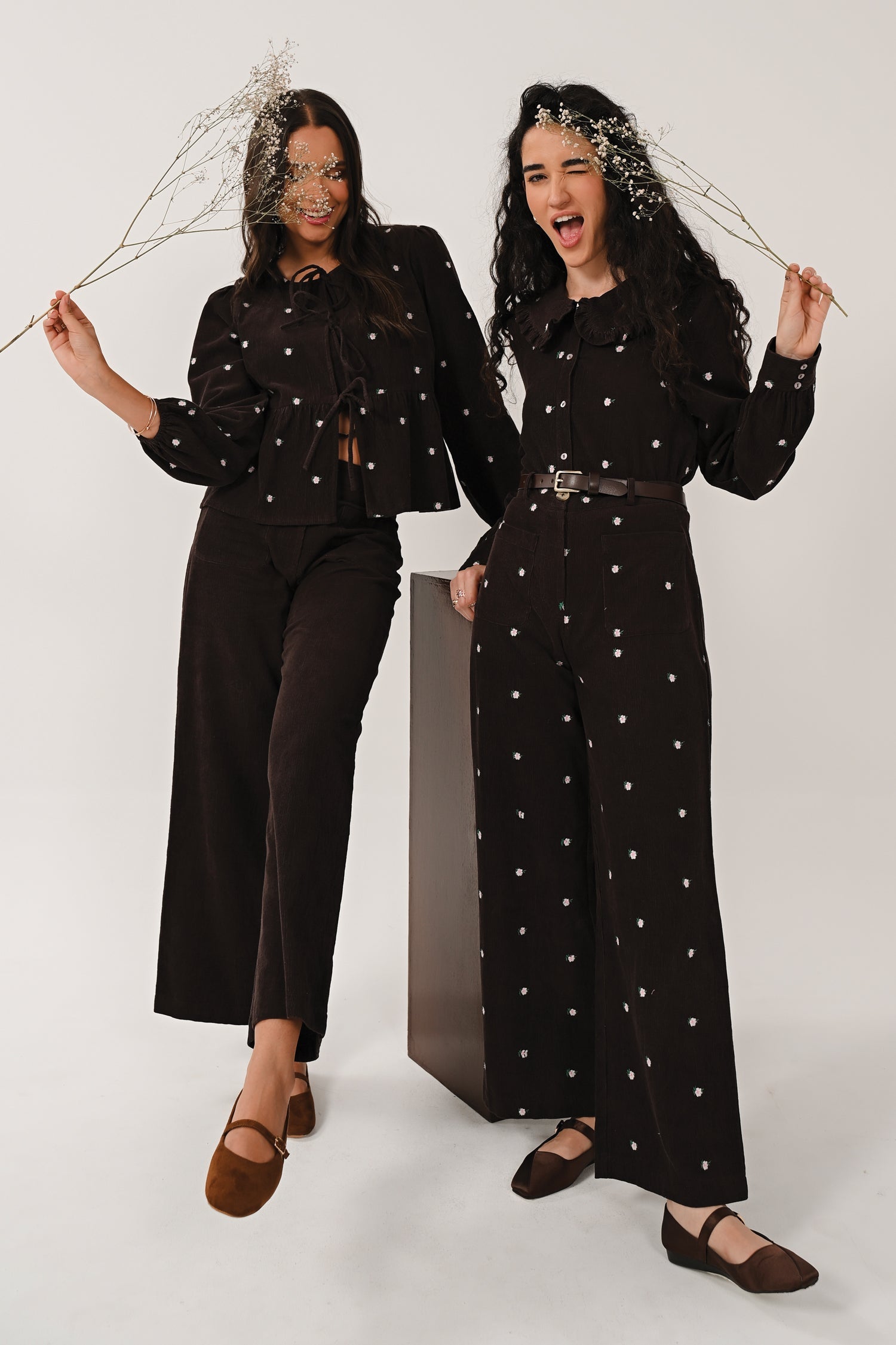 AW26 Embroidered Cord Wide Leg Trousers - Chocolate