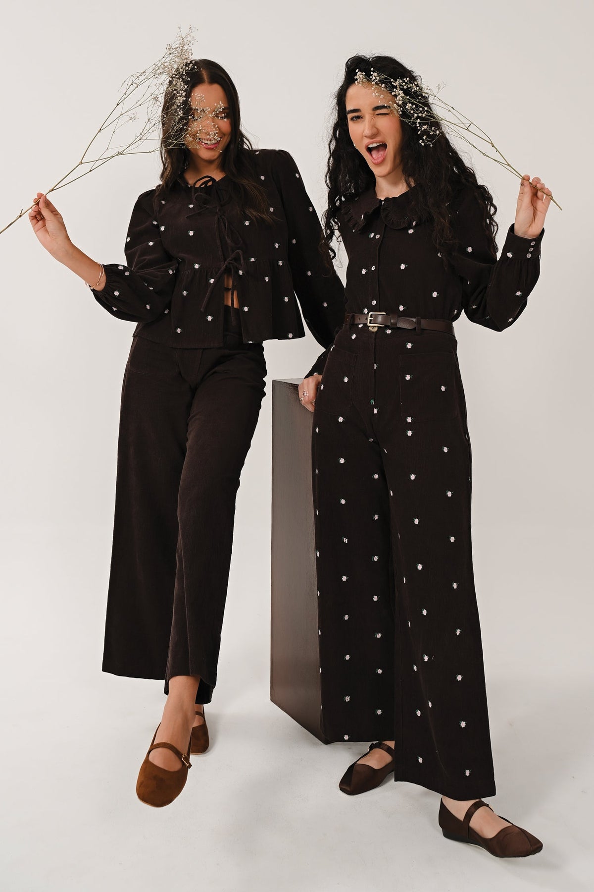 AW26 Embroidered Cord Wide Leg Trousers - Chocolate