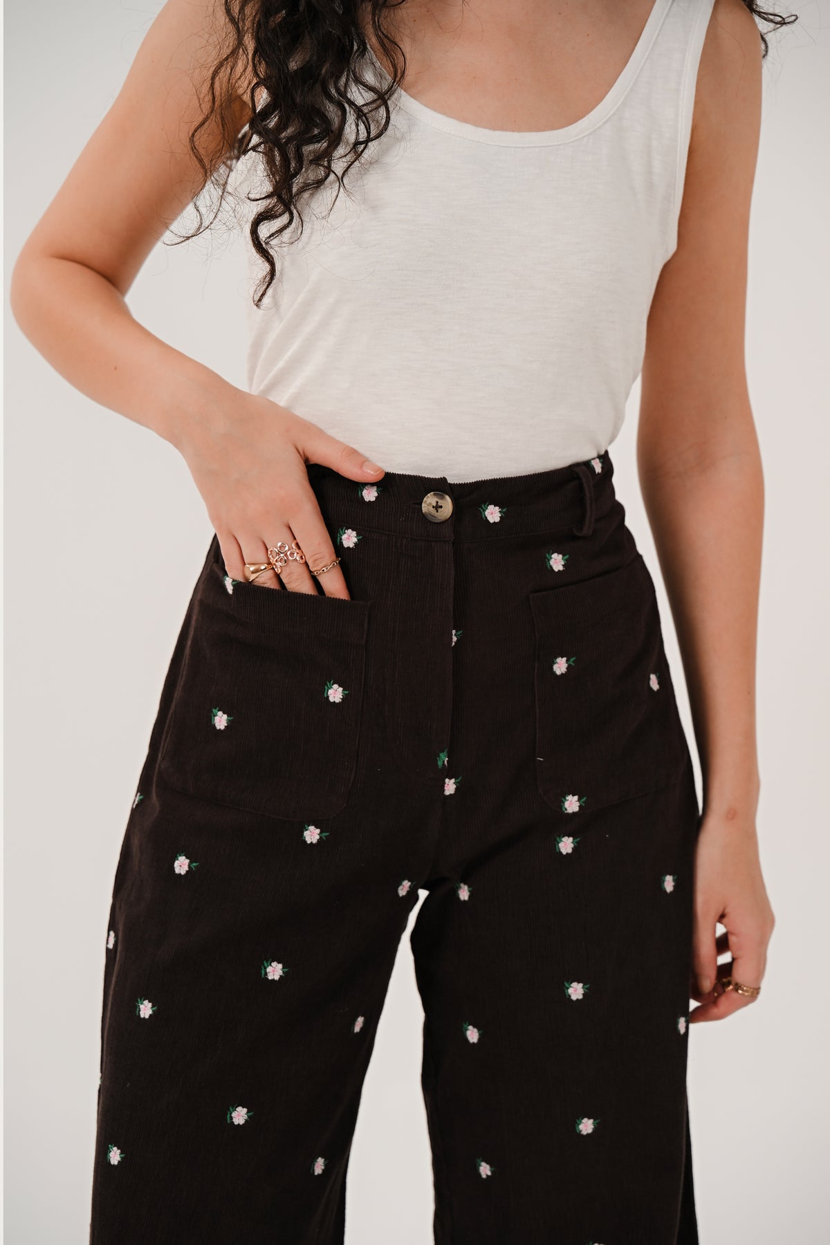 AW26 Embroidered Cord Wide Leg Trousers - Chocolate