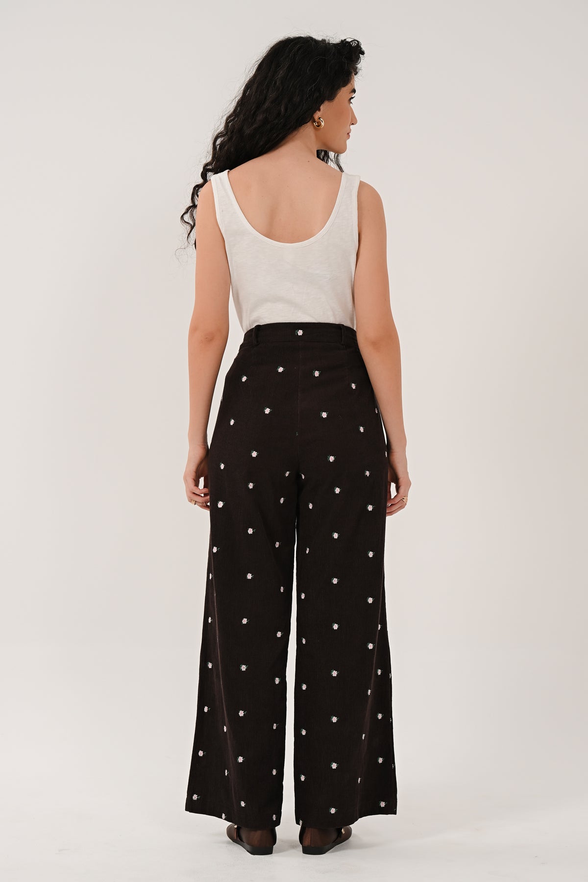 AW26 Embroidered Cord Wide Leg Trousers - Chocolate