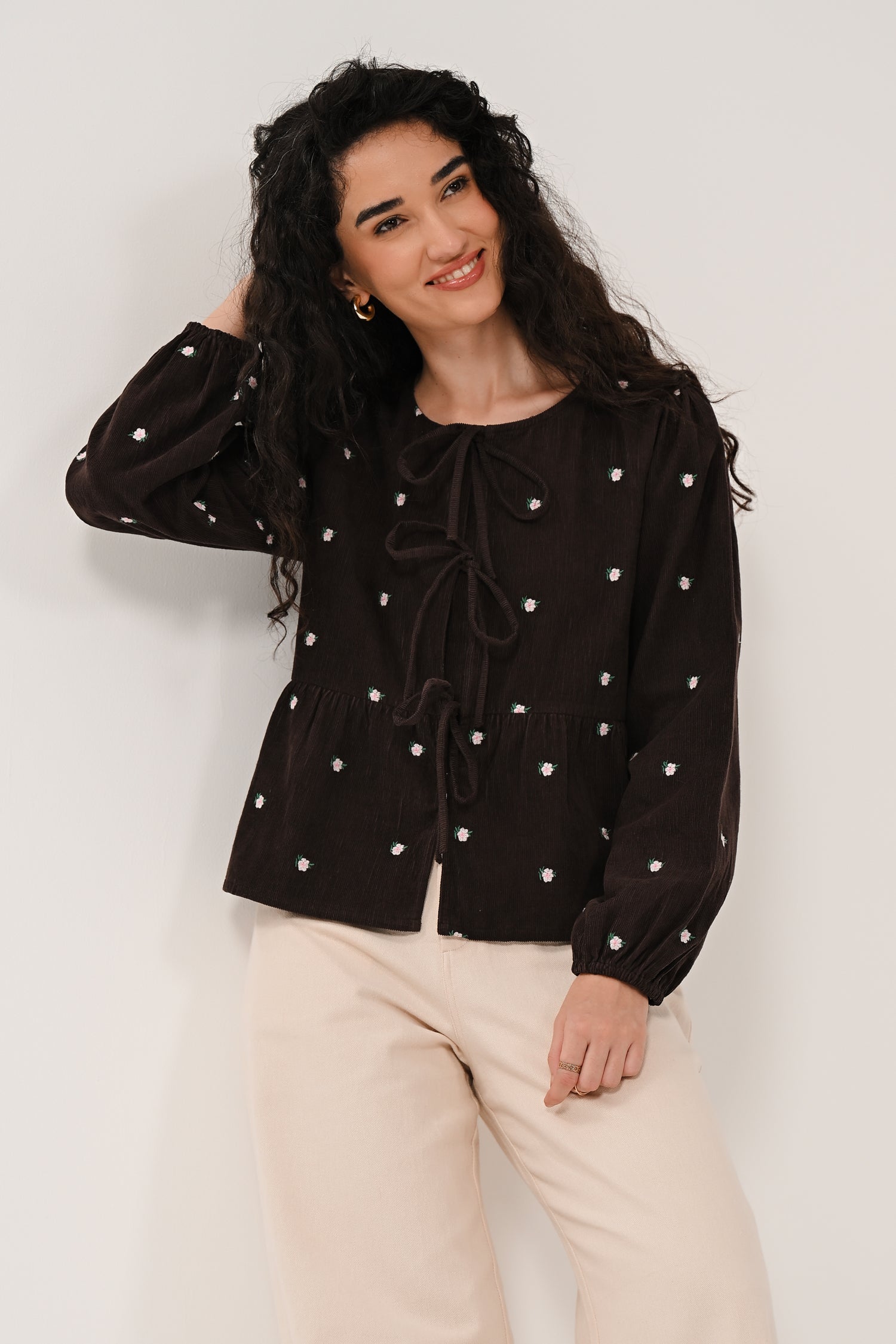 AW26 Embroidered Cord Top - Chocolate