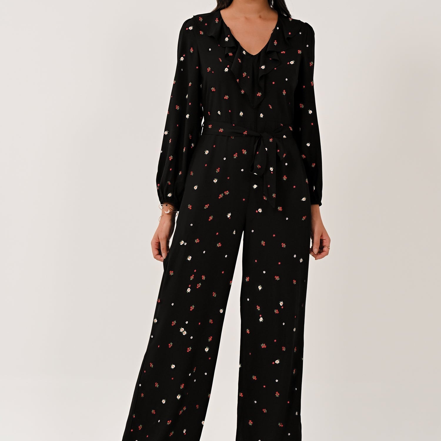 AW26 Flounce Frill Neck Jumpsuit - Black