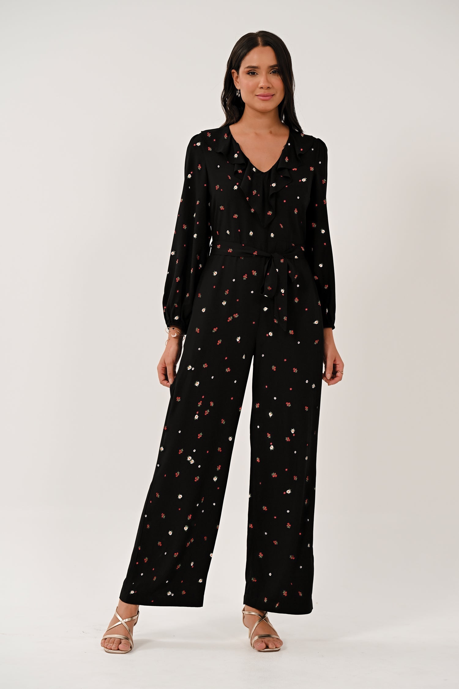 AW26 Flounce Frill Neck Jumpsuit - Black