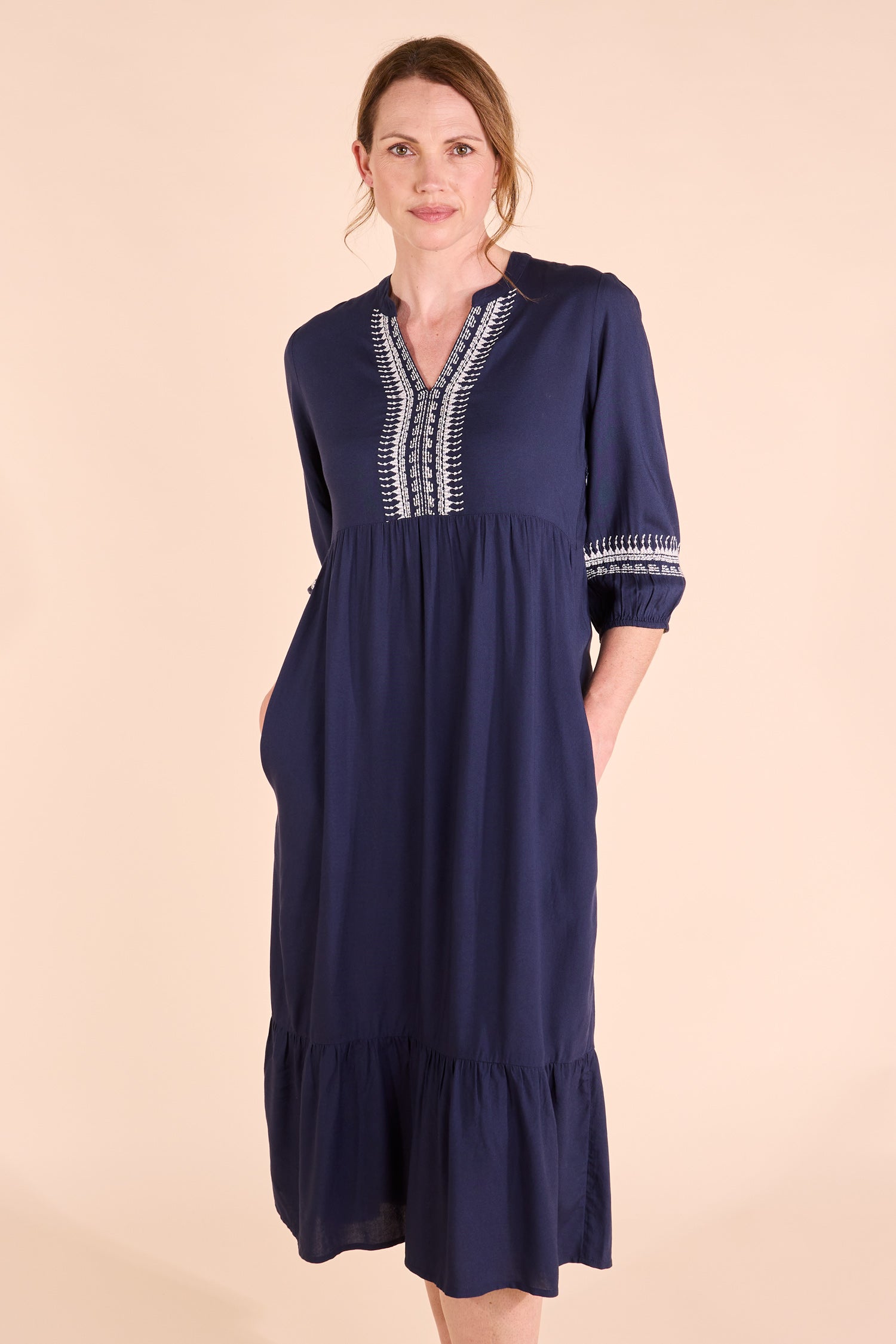 SS25 Embroidered Viscose Dress - Ink