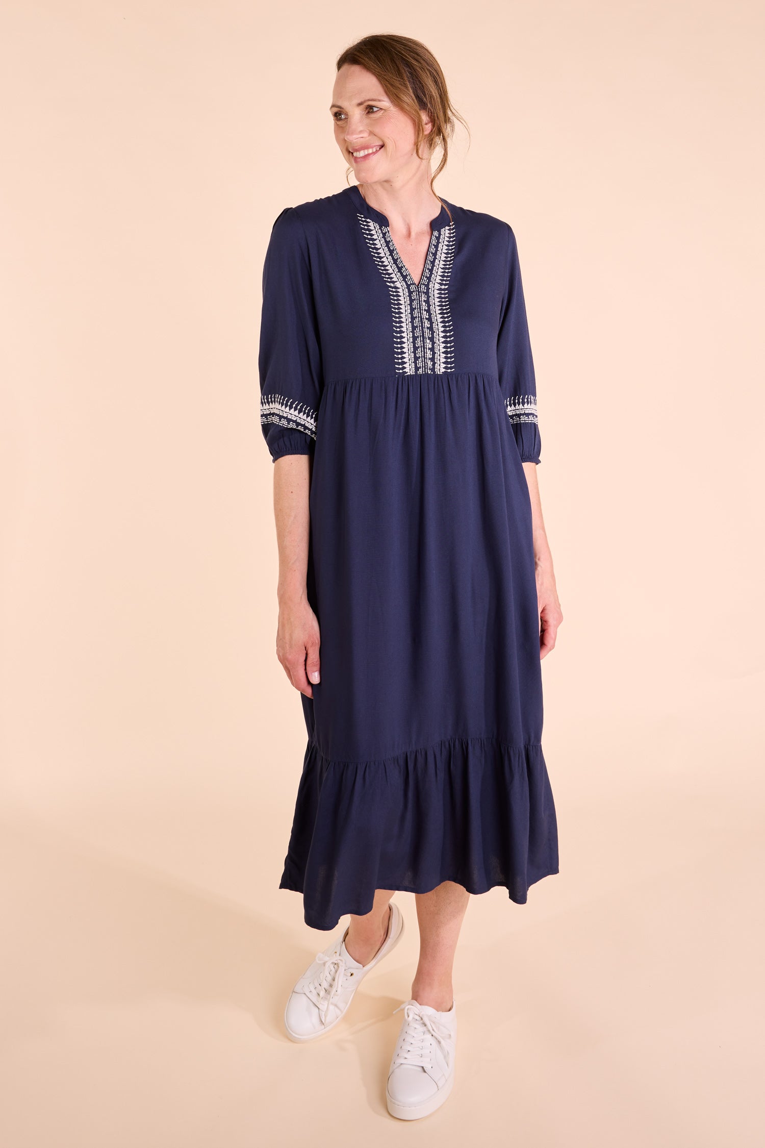 SS25 Embroidered Viscose Dress - Ink