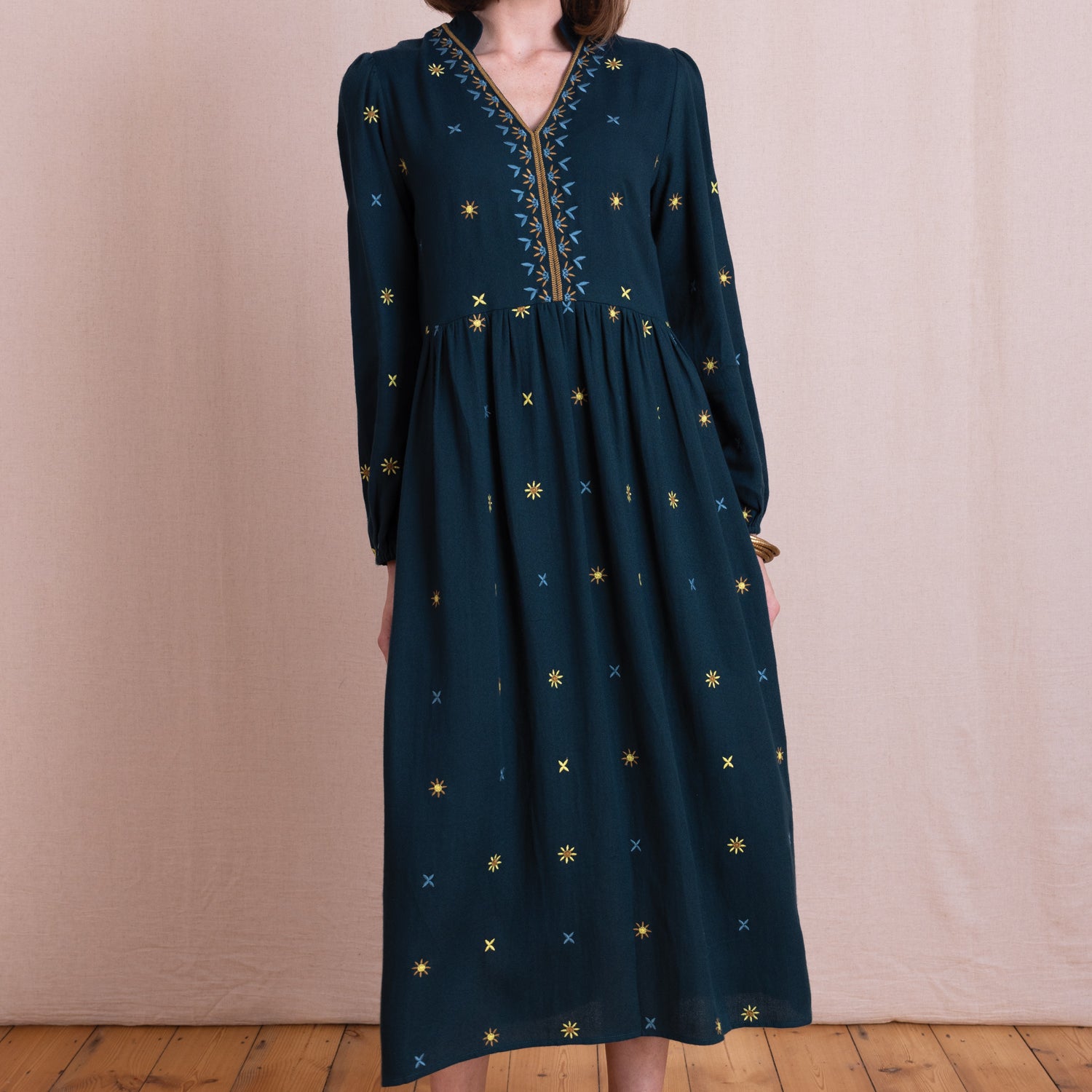 AW26 Embroidered Midi Dress - Teal