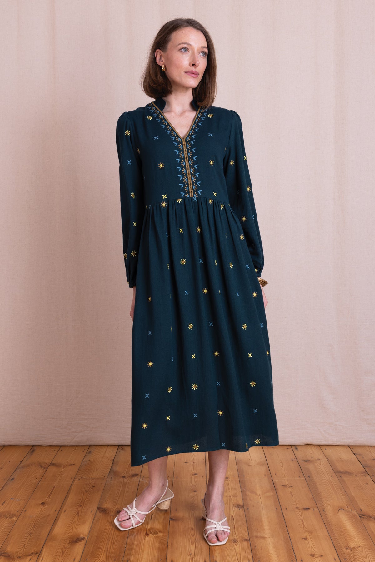 AW26 Embroidered Midi Dress - Teal