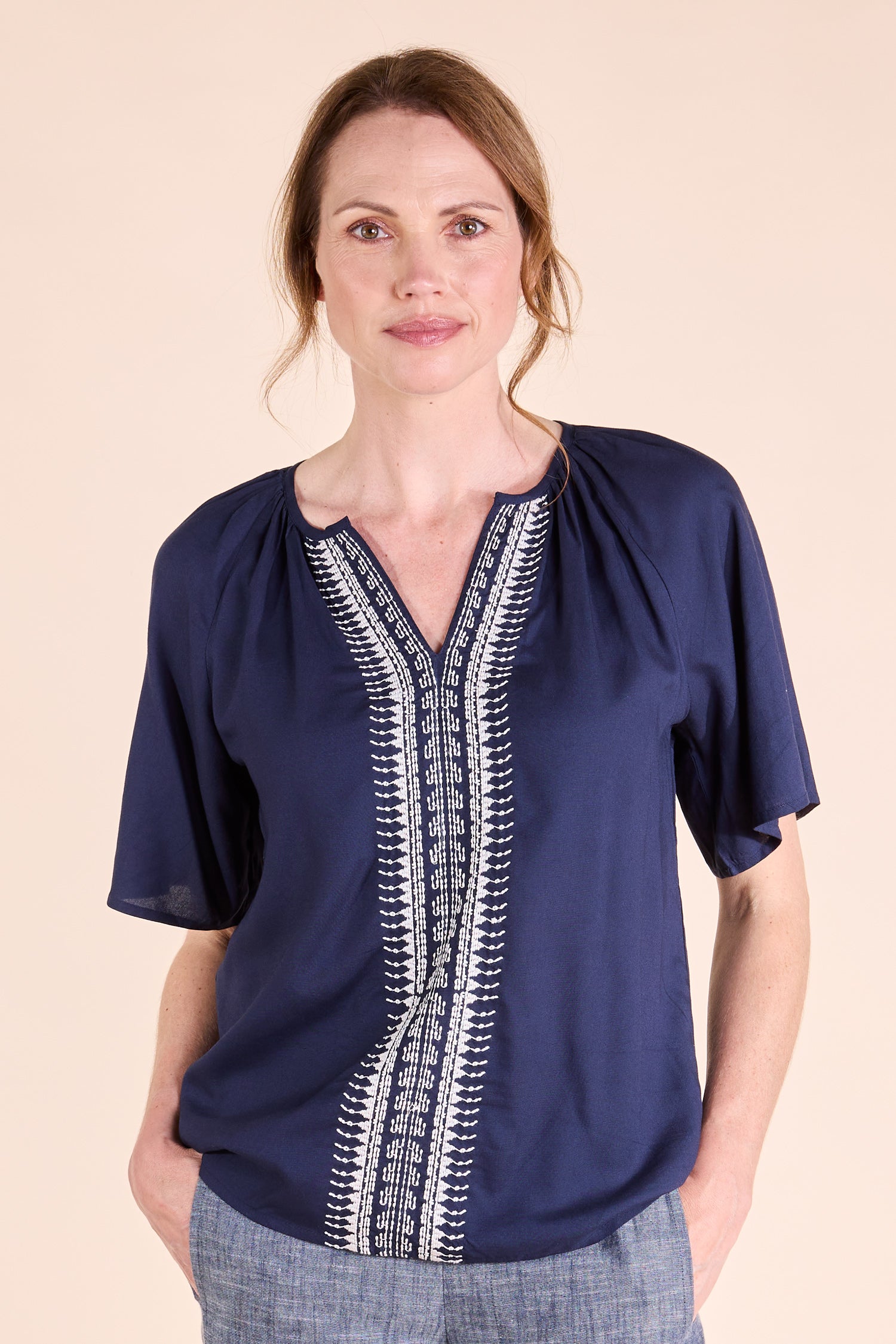 SS25 Embroidered Viscose Top - Ink