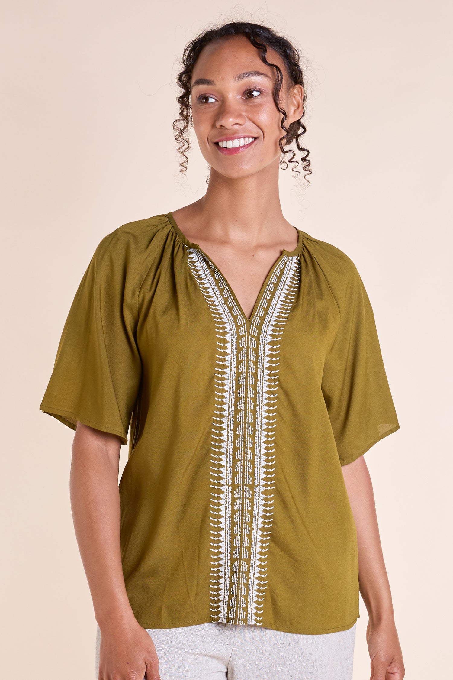 SS25 Embroidered Viscose Top - Ivy