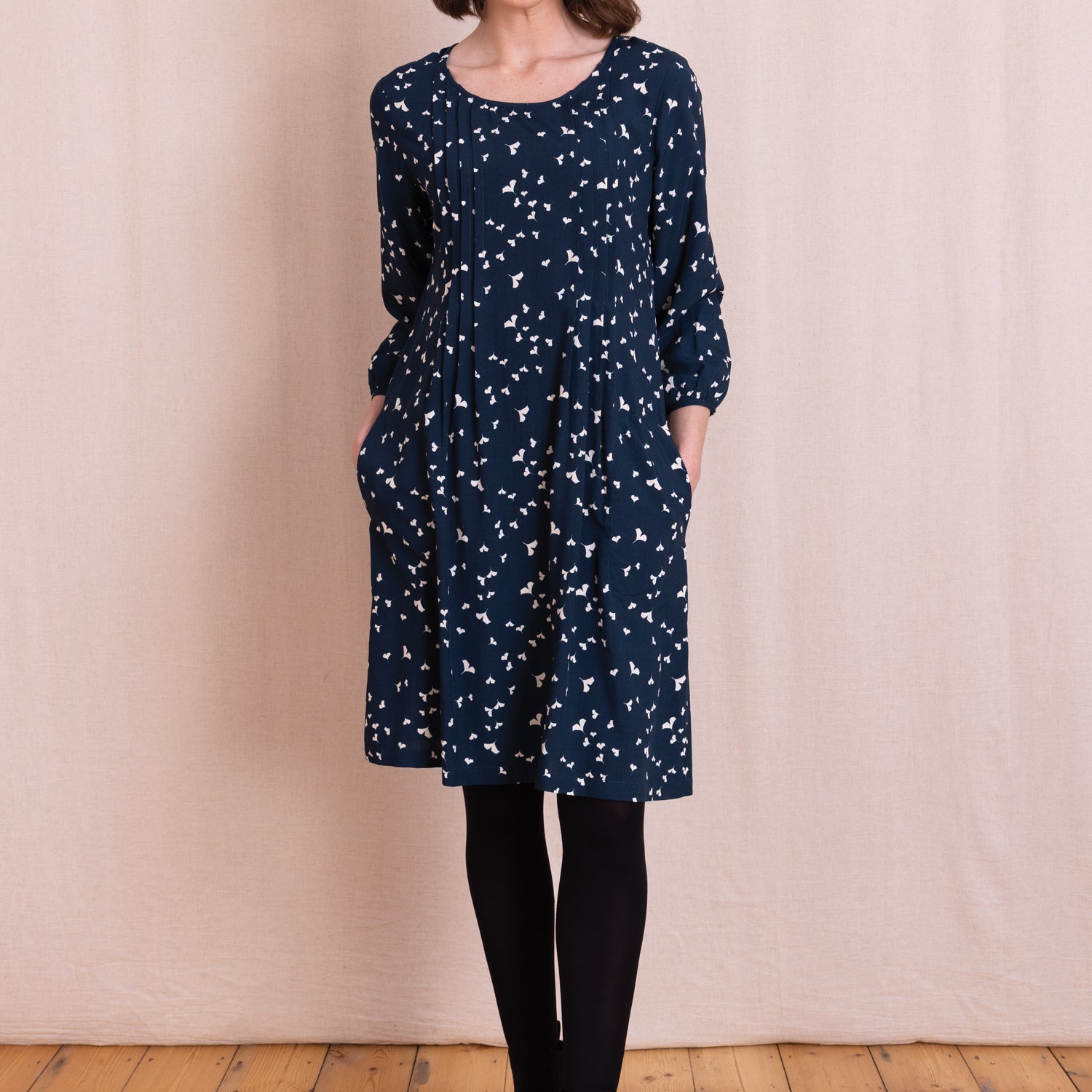AW26 Pintuck Knee Length Dress - Navy