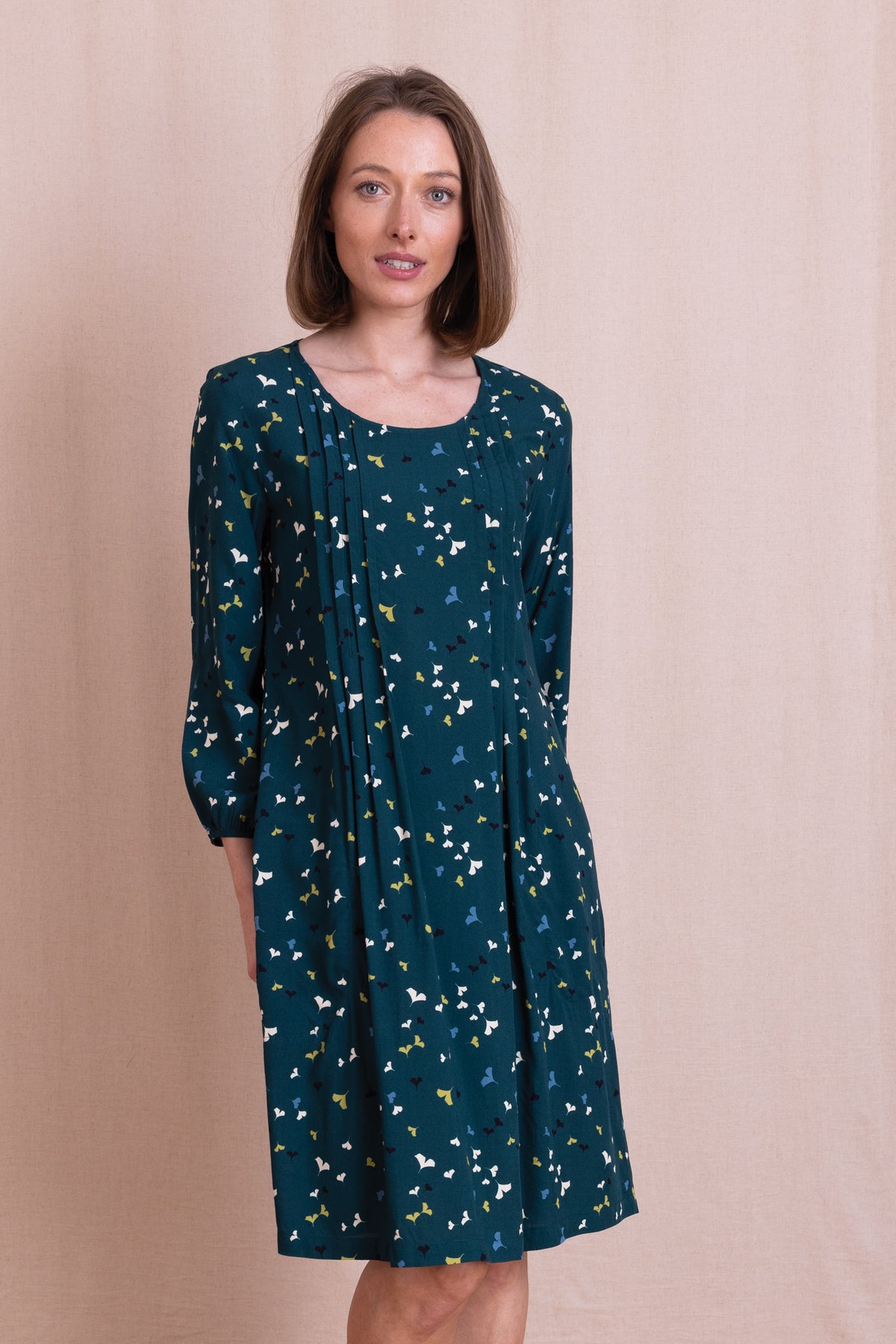 AW26 Pintuck Knee Length Dress - Teal