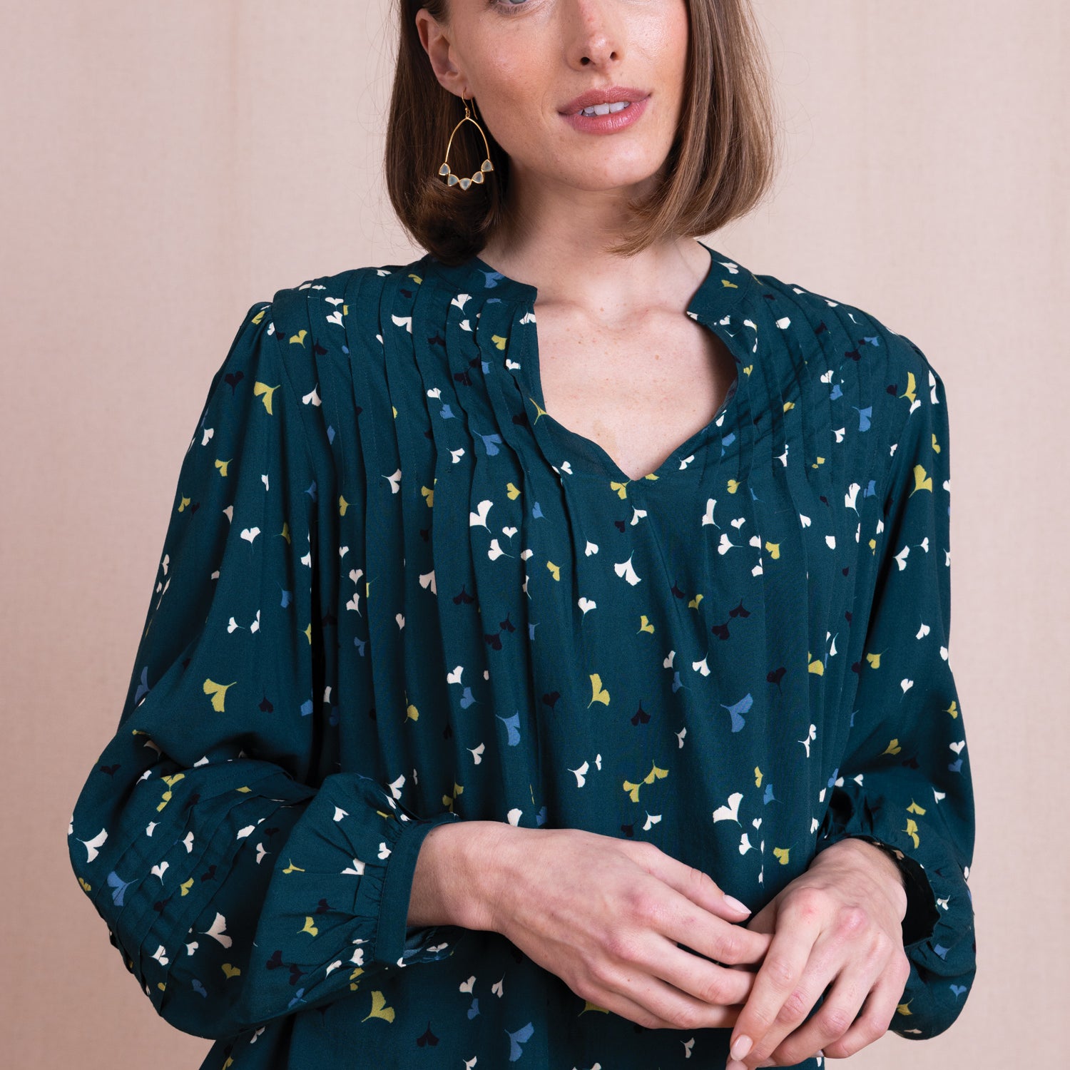 AW26 Pintuck V Neck Blouse - Teal