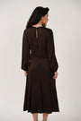 Back view of the Chocolate godet hem tea dress