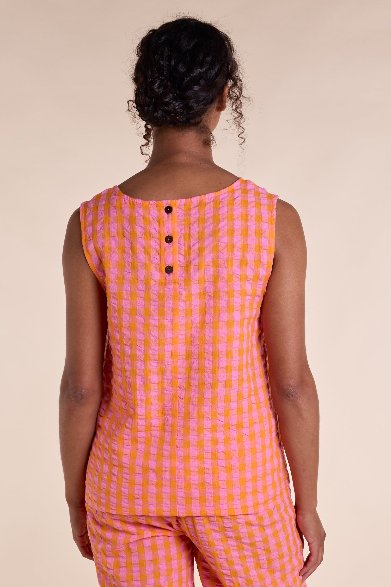 SS25 Textured Check Vest Top - Tangerine