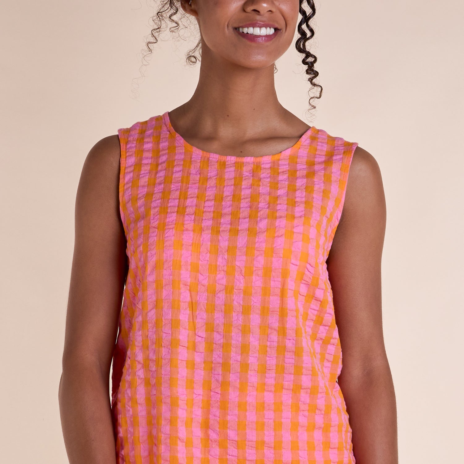 SS25 Textured Check Vest Top - Tangerine