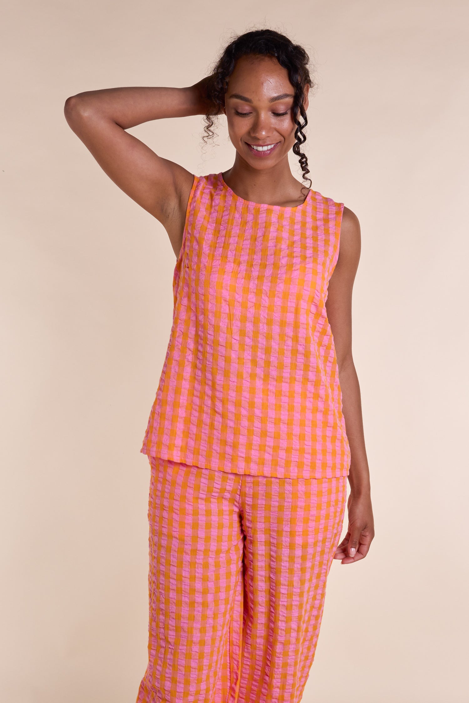 SS25 Textured Check Vest Top - Tangerine