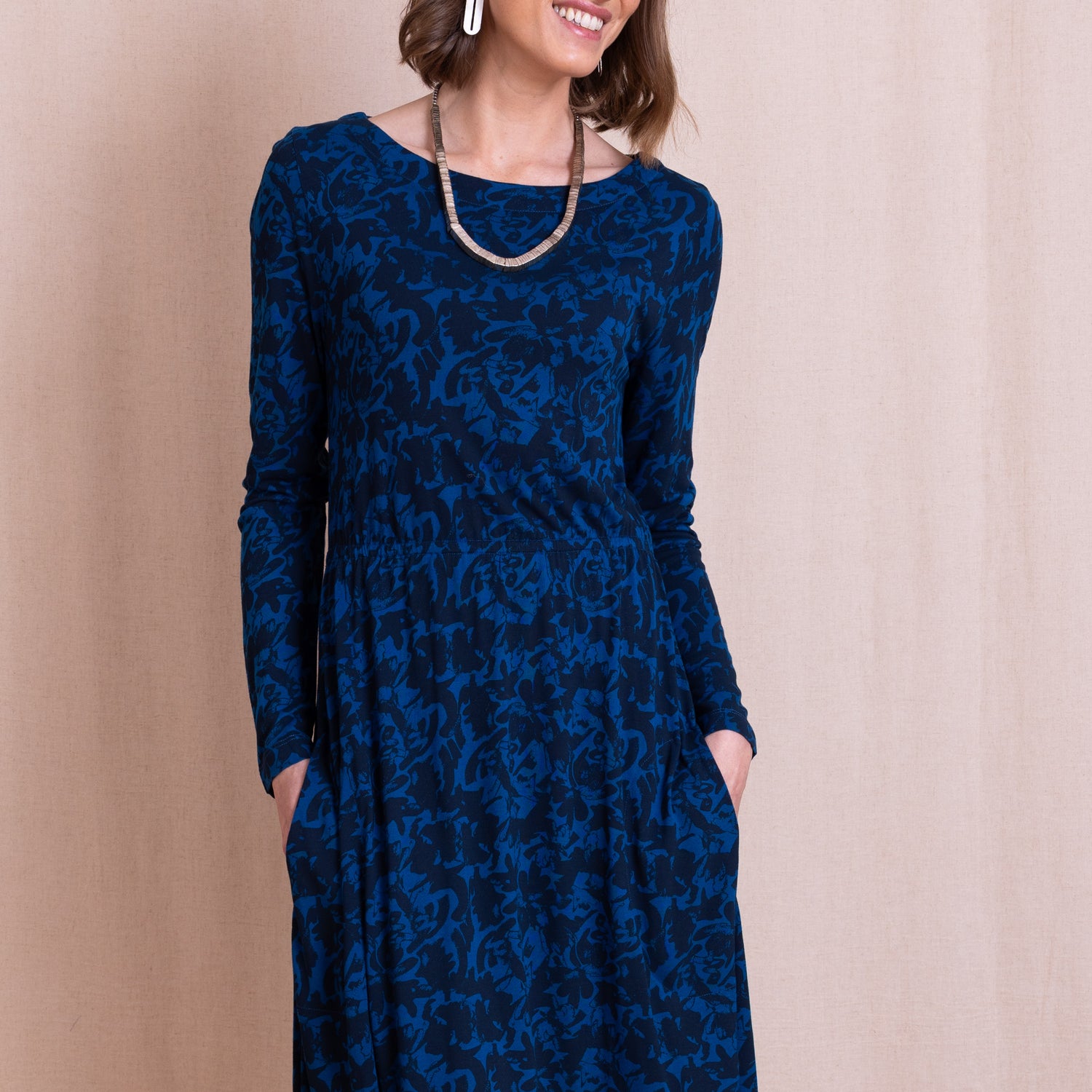 AW26 Boat Neck Knee Length Dress - Royal