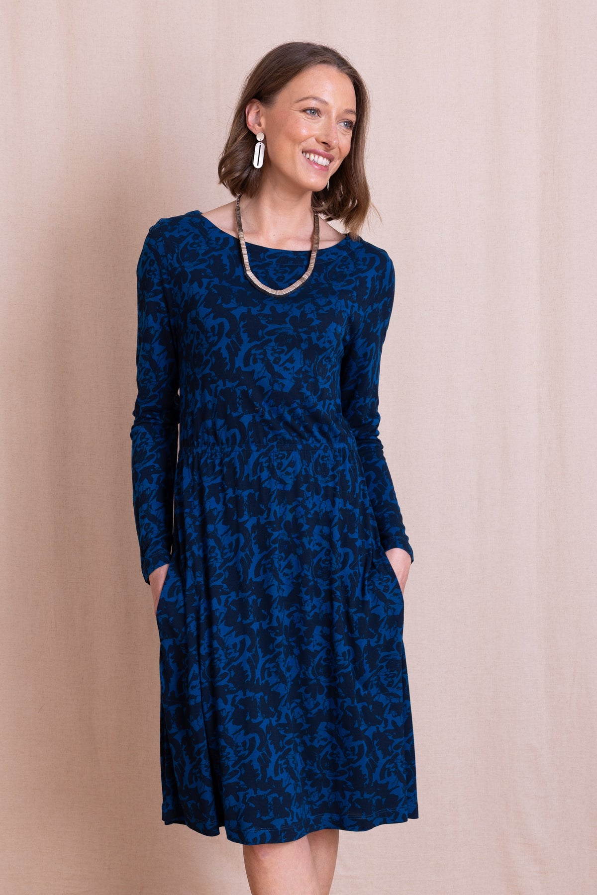 AW26 Boat Neck Knee Length Dress - Royal