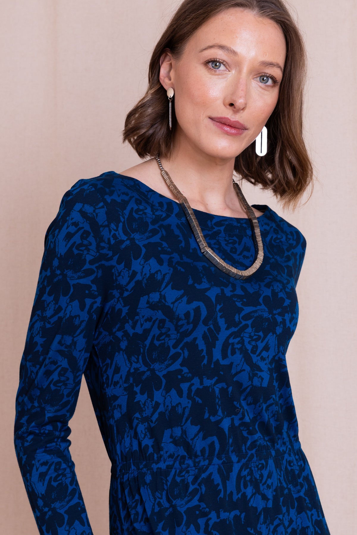 AW26 Boat Neck Knee Length Dress - Royal