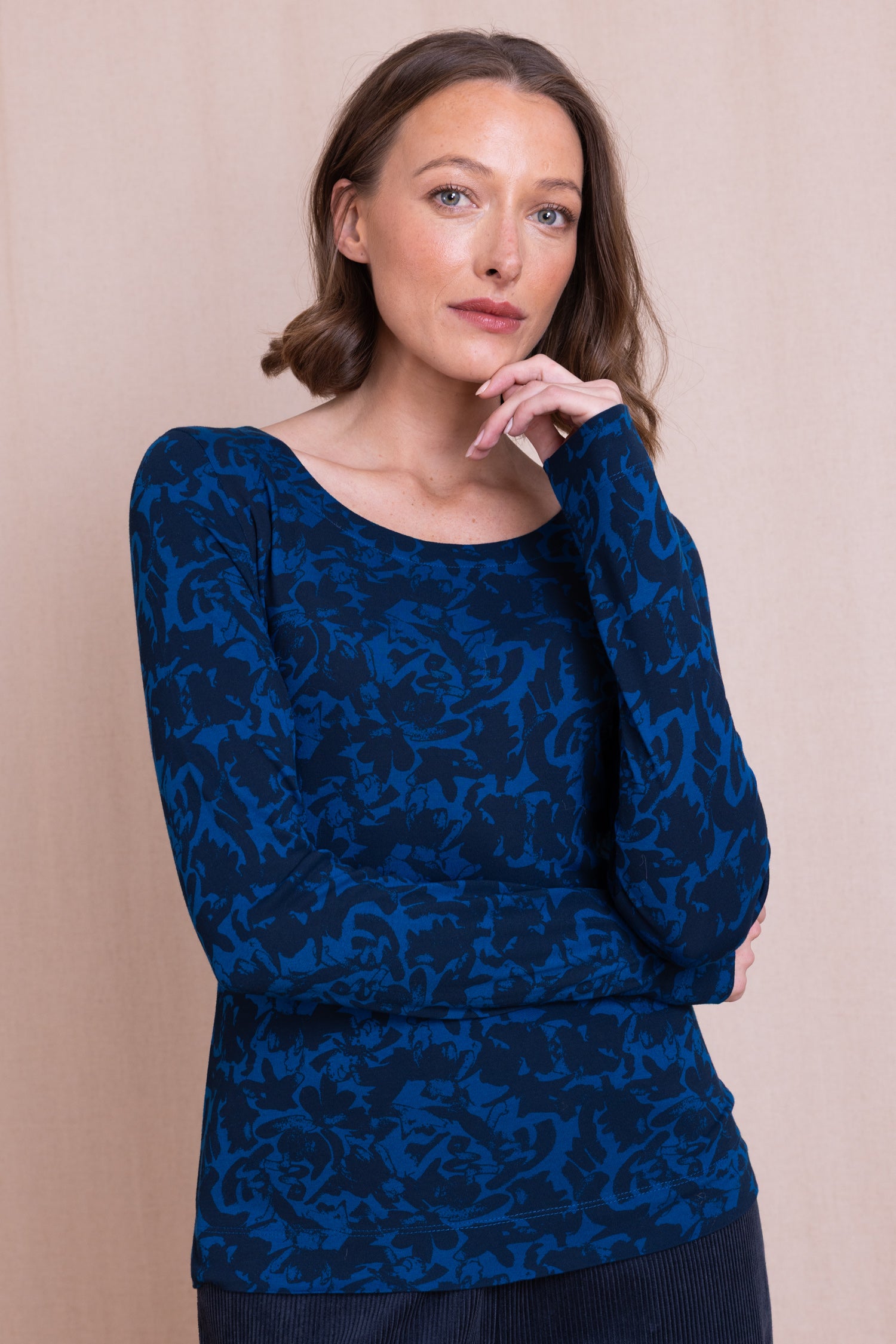 AW26 Round Neck Printed Top - Royal