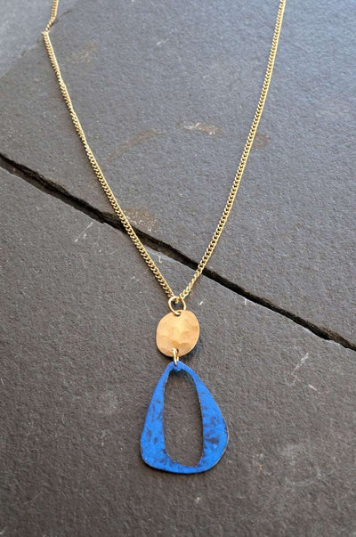 Indigo colour Atlanta Necklace beautifully crafted from brass with patina to match any outfit.