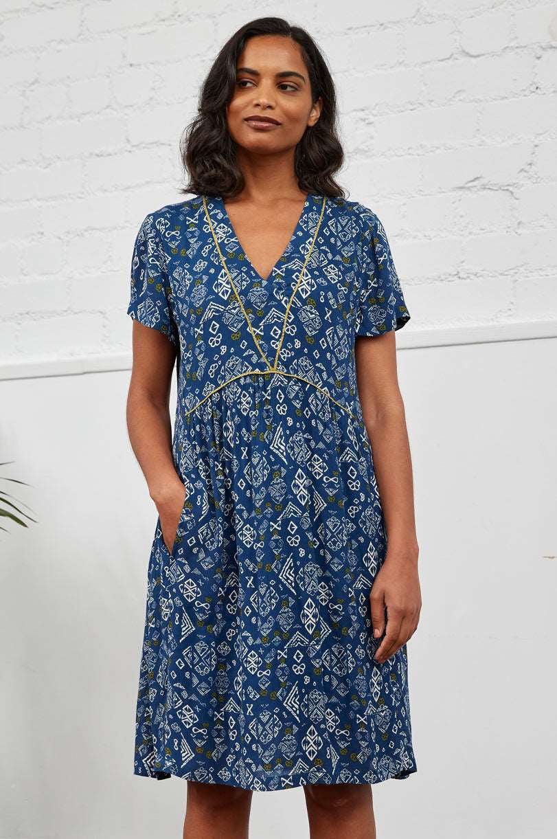 KA3104 Crinkle V Neck Tunic Dress