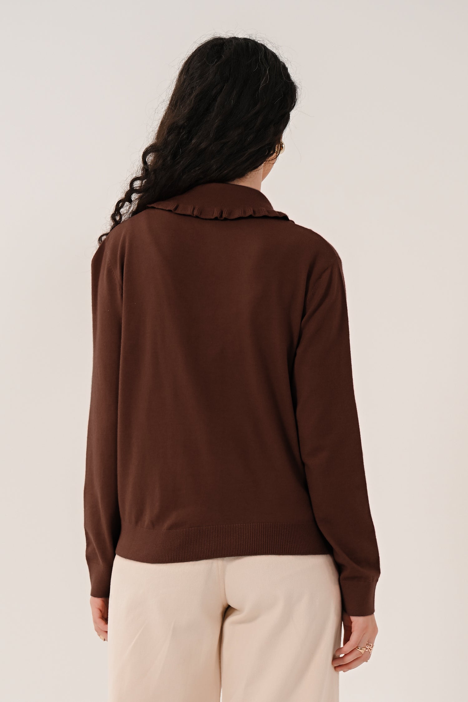 AW26 Frill Collar Cardigan - Chocolate