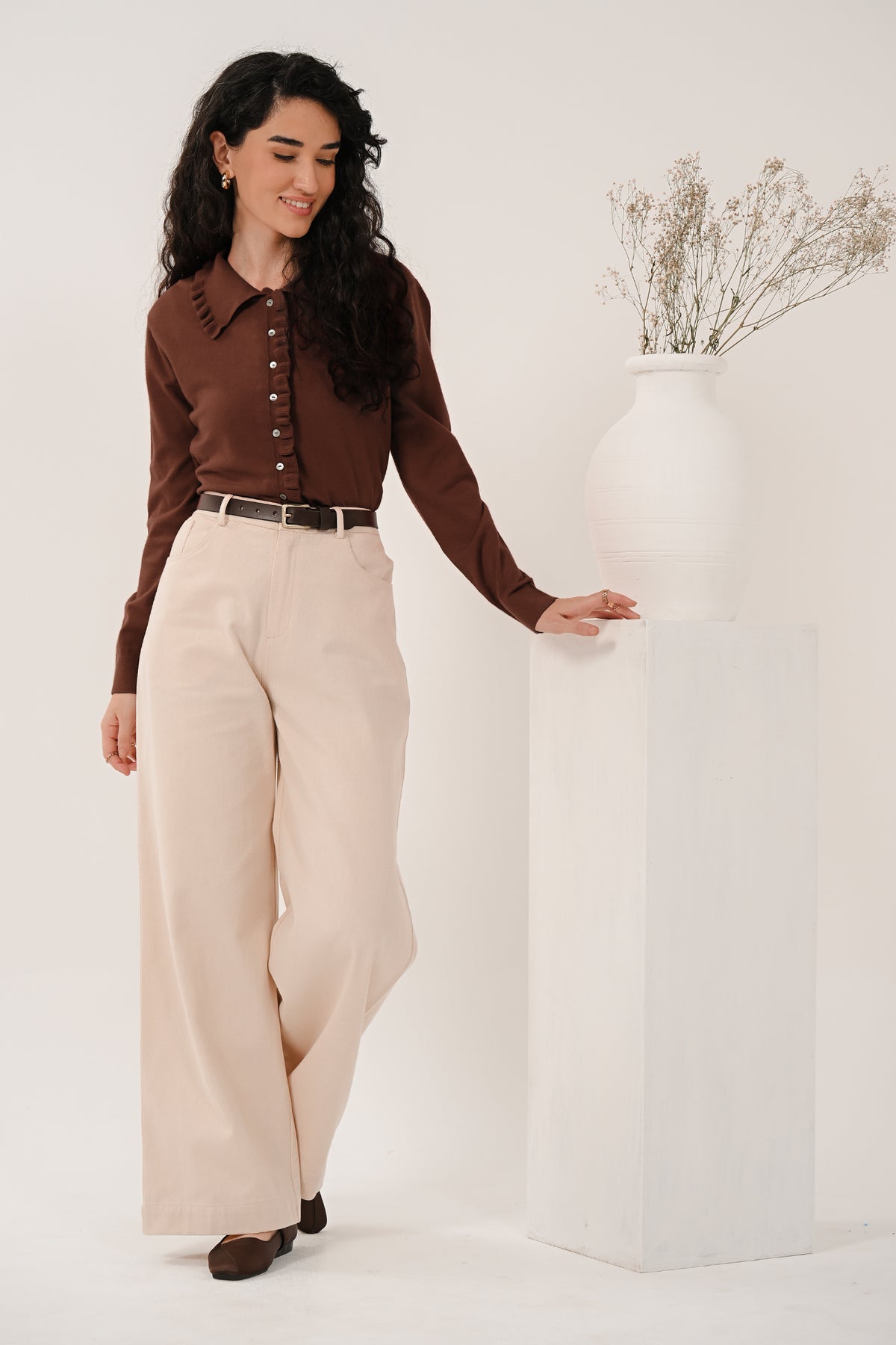 AW26 Frill Collar Cardigan - Chocolate