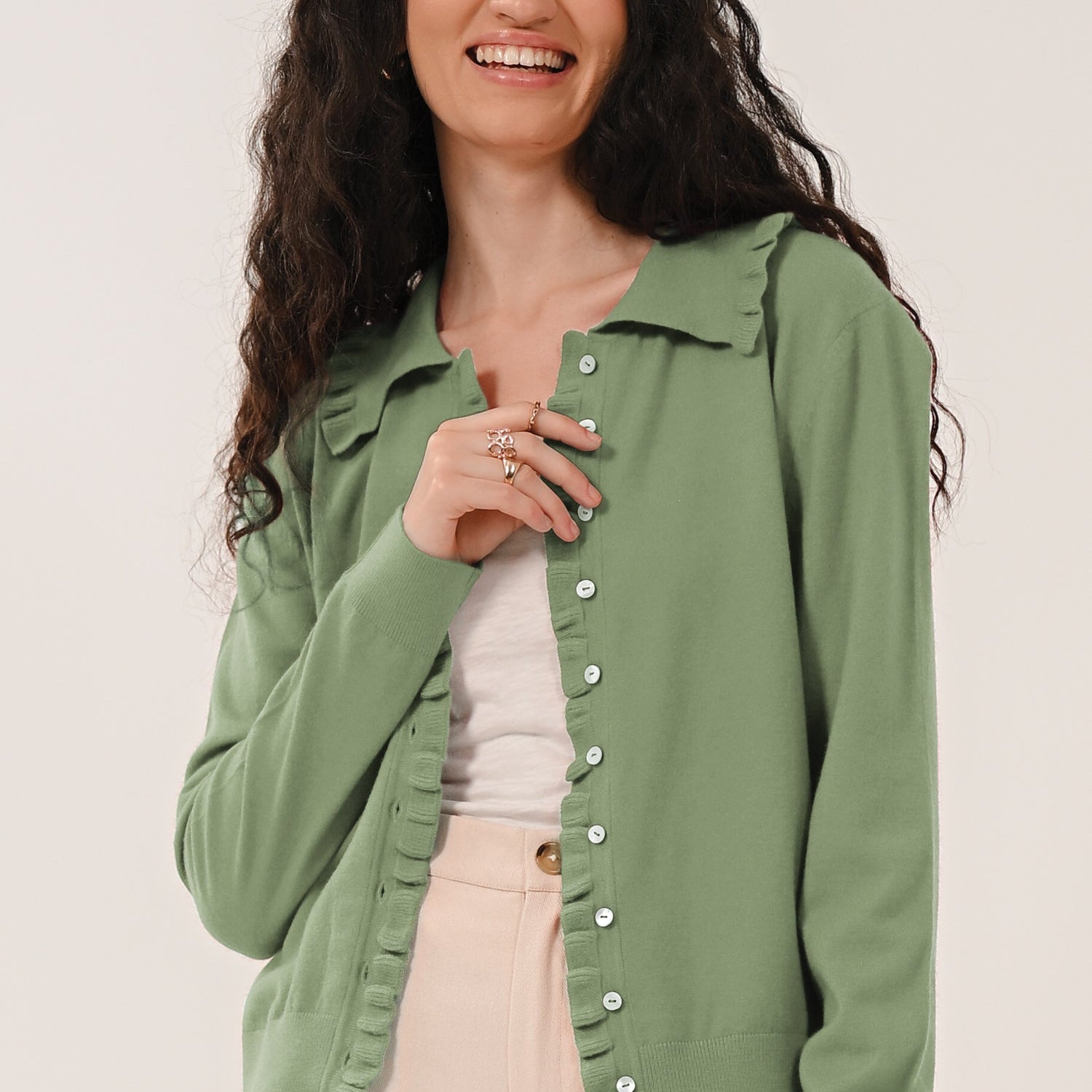 AW26 Frill Collar Cardigan - Sage