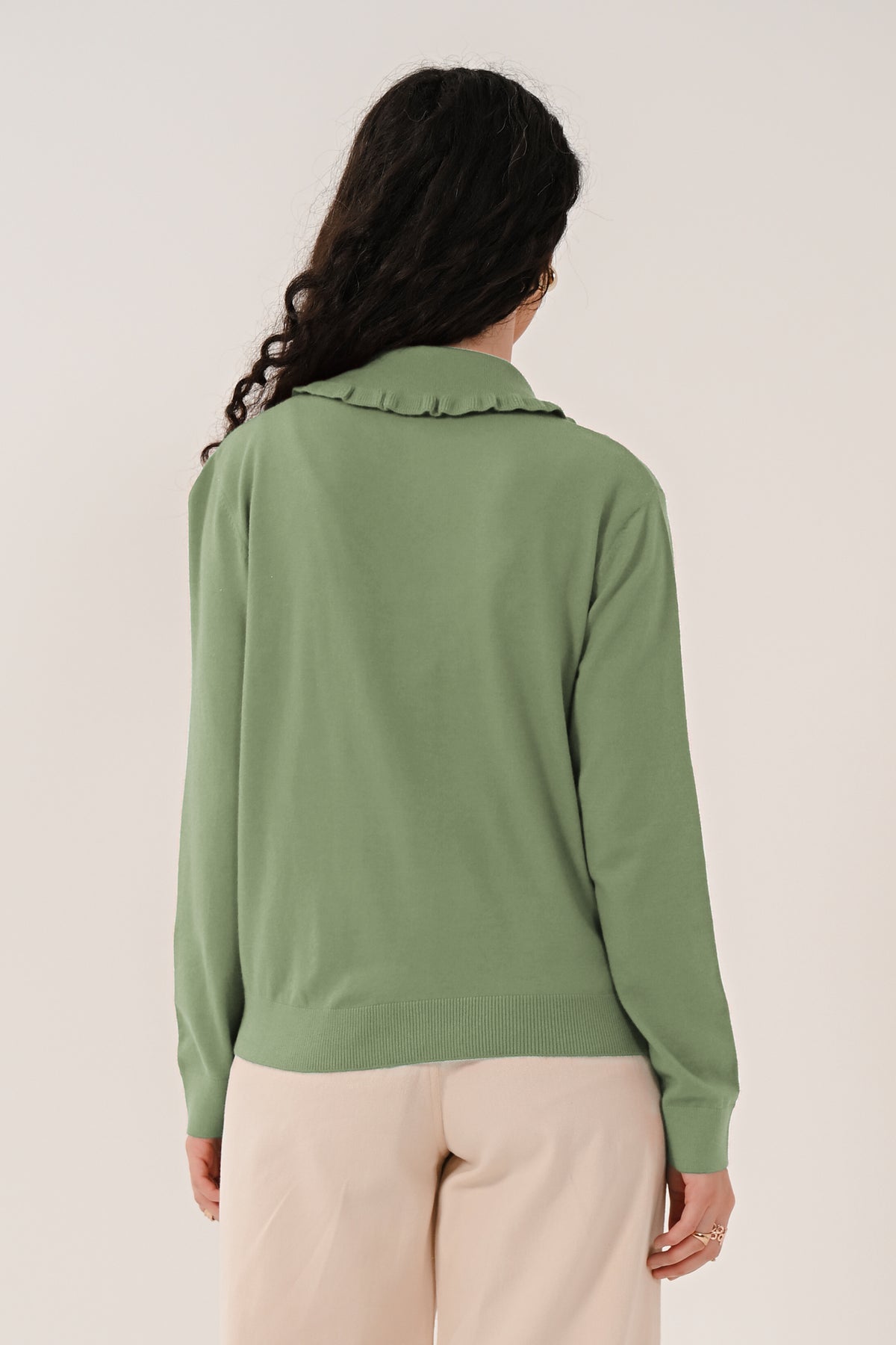 AW26 Frill Collar Cardigan - Sage