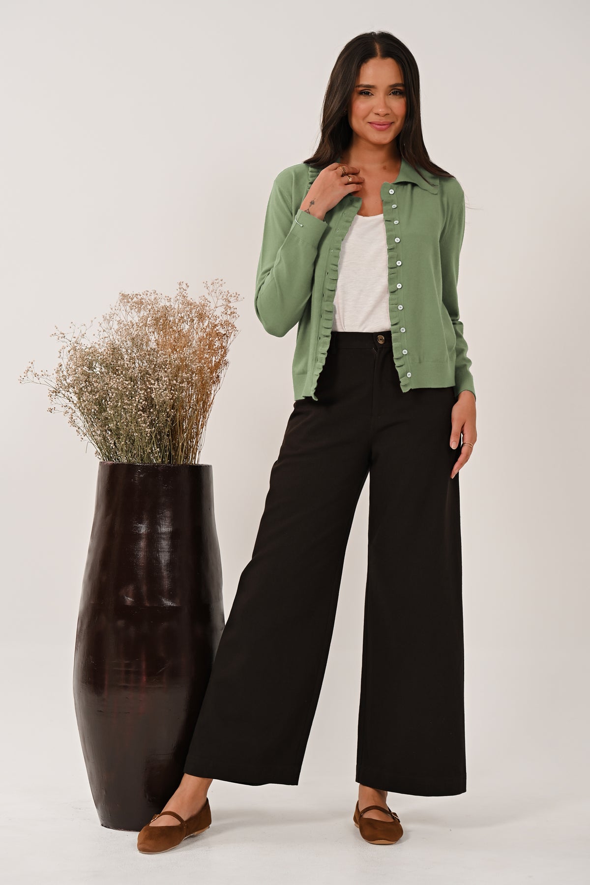 AW26 Frill Collar Cardigan - Sage