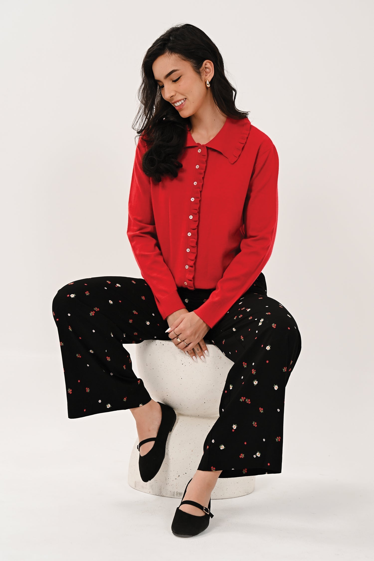 AW26 Frill Collar Cardigan - Scarlet