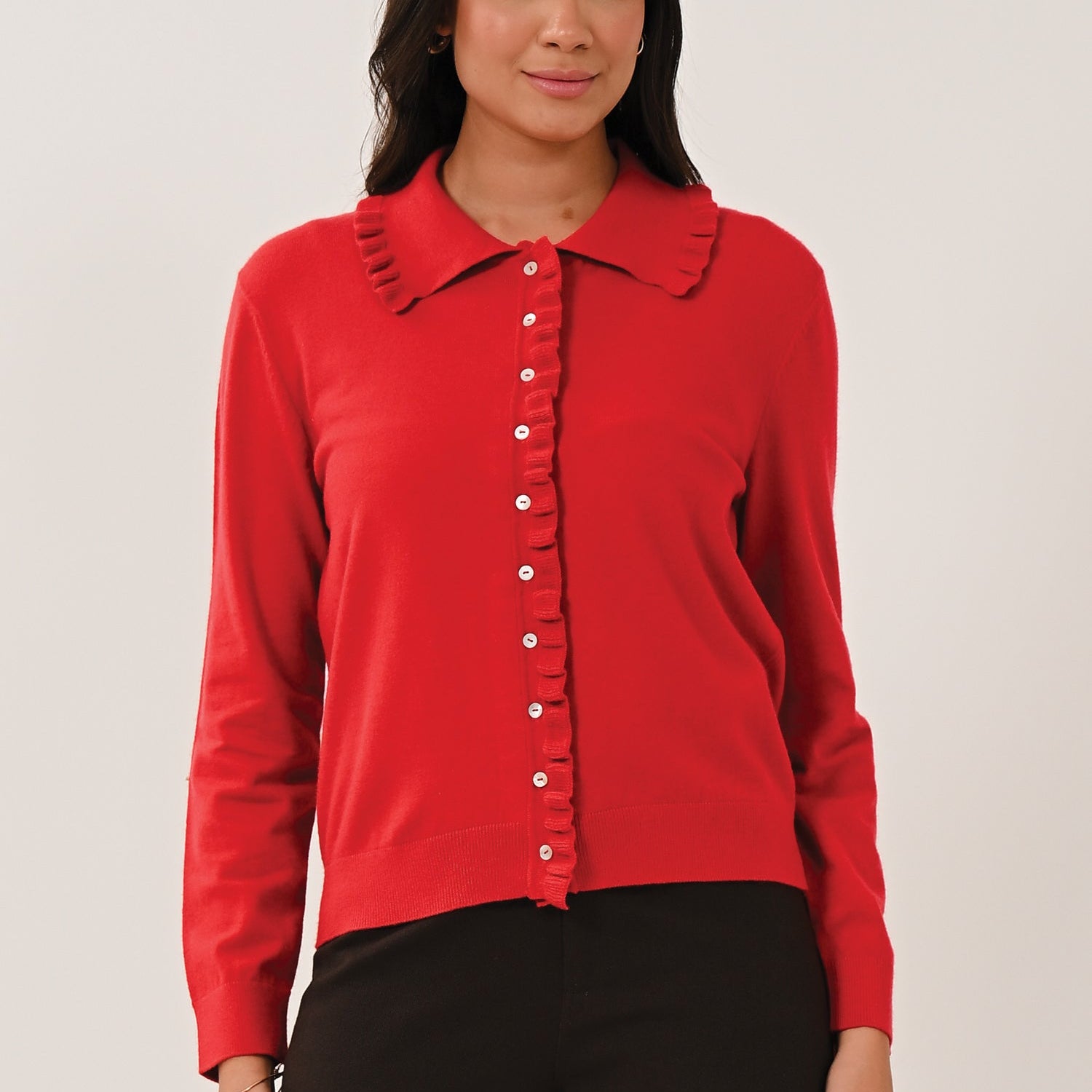 AW26 Frill Collar Cardigan - Scarlet
