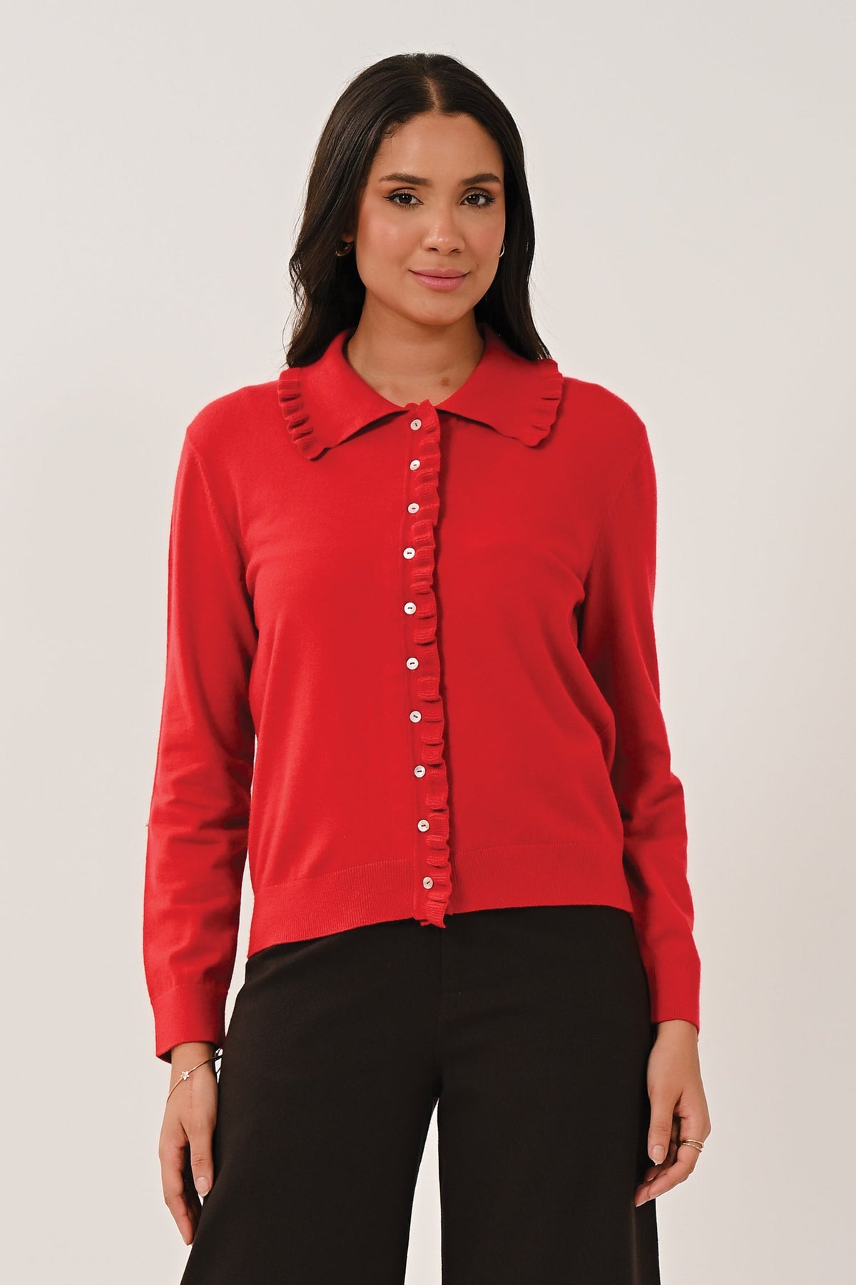 AW26 Frill Collar Cardigan - Scarlet