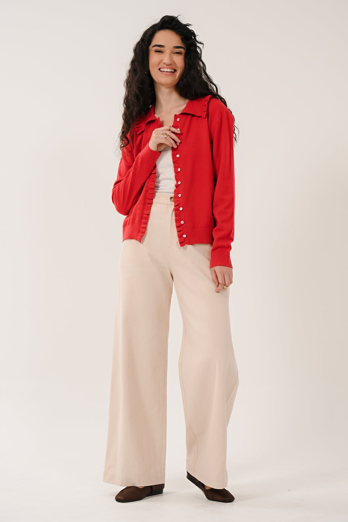 AW26 Frill Collar Cardigan - Scarlet