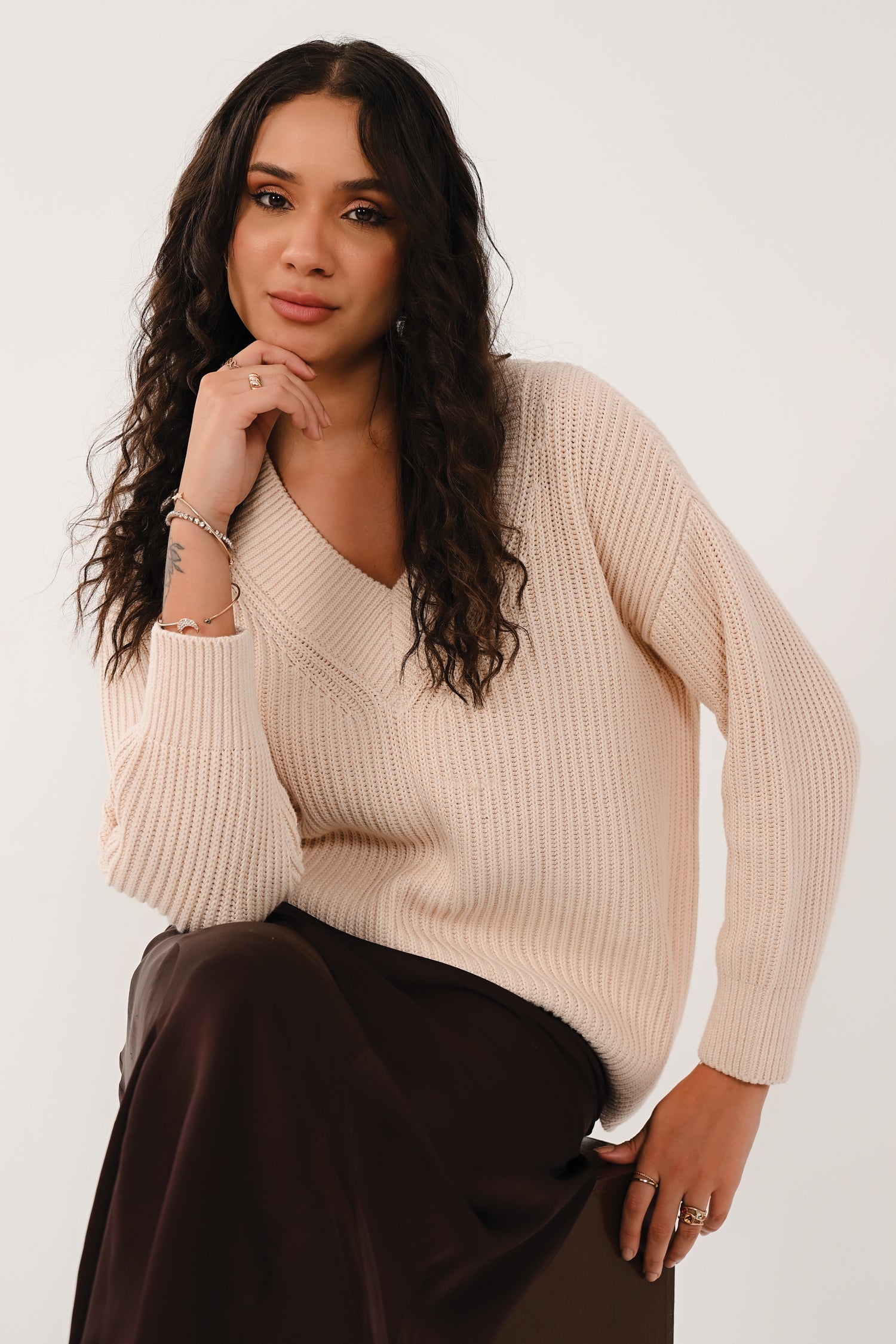 AW26 Drop Shoulder V-Neck - Eggshell