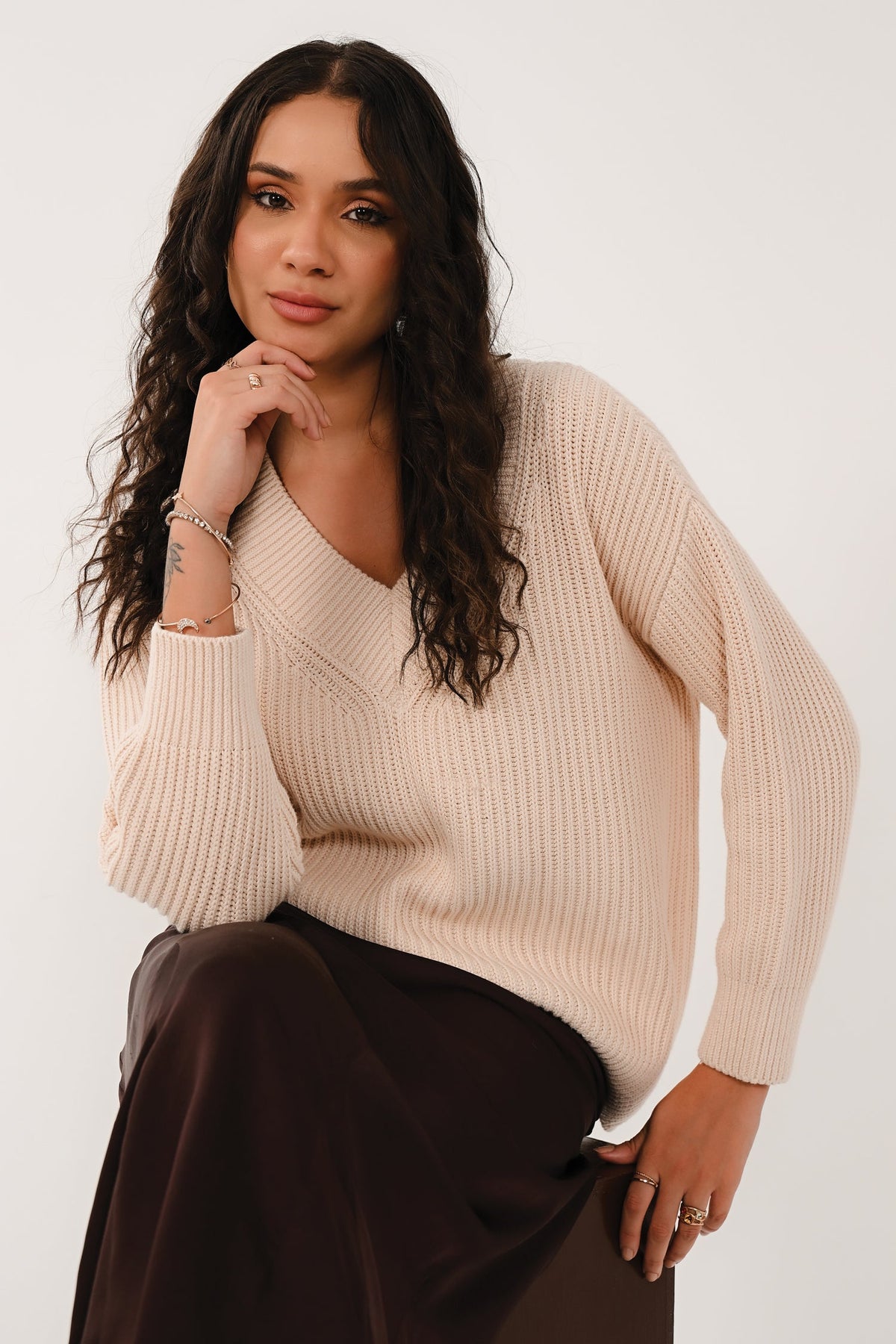 AW26 Drop Shoulder V-Neck - Eggshell