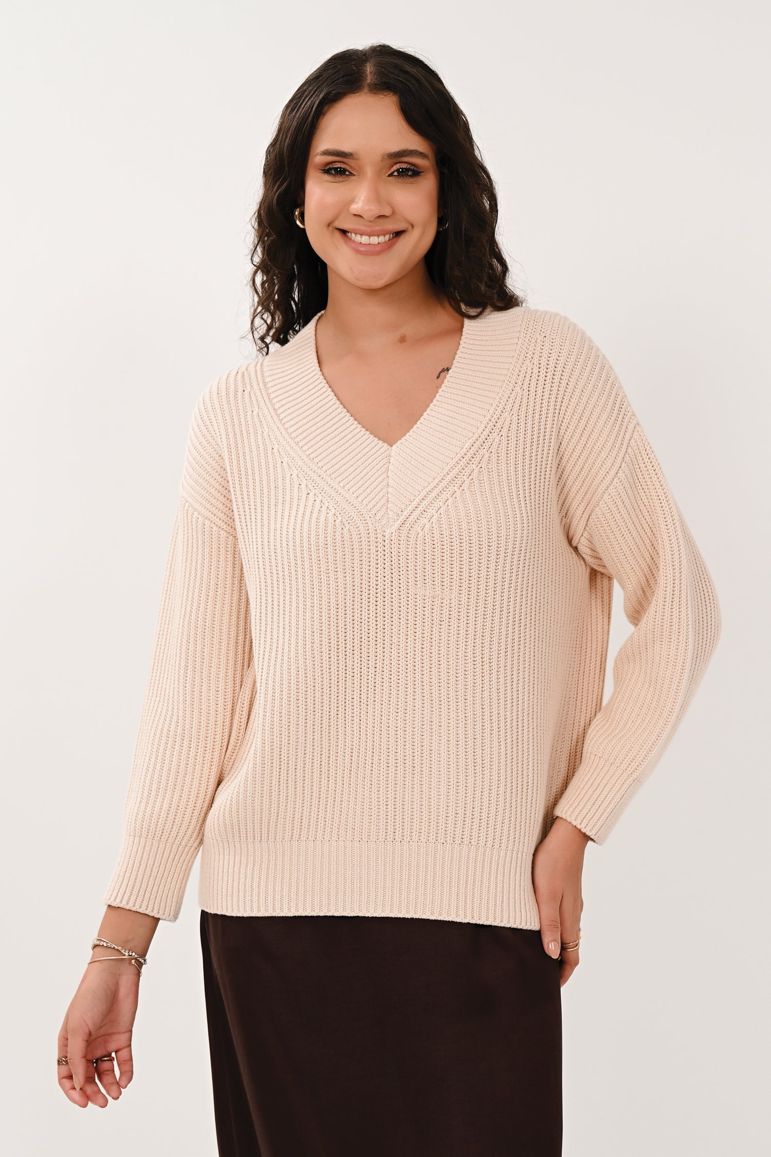 AW26 Drop Shoulder V-Neck - Eggshell